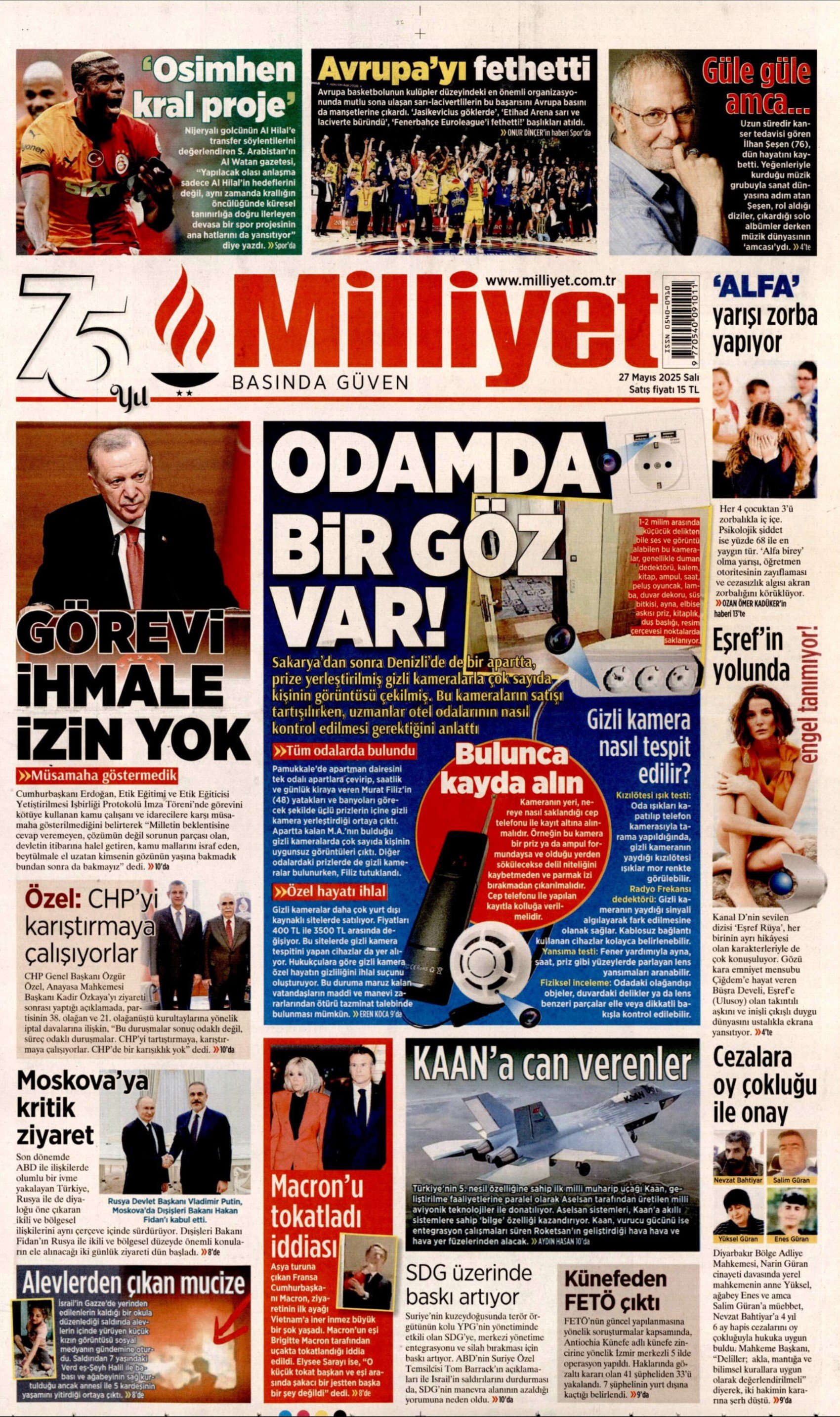 27 Mayıs 2025 gazete manşetleri