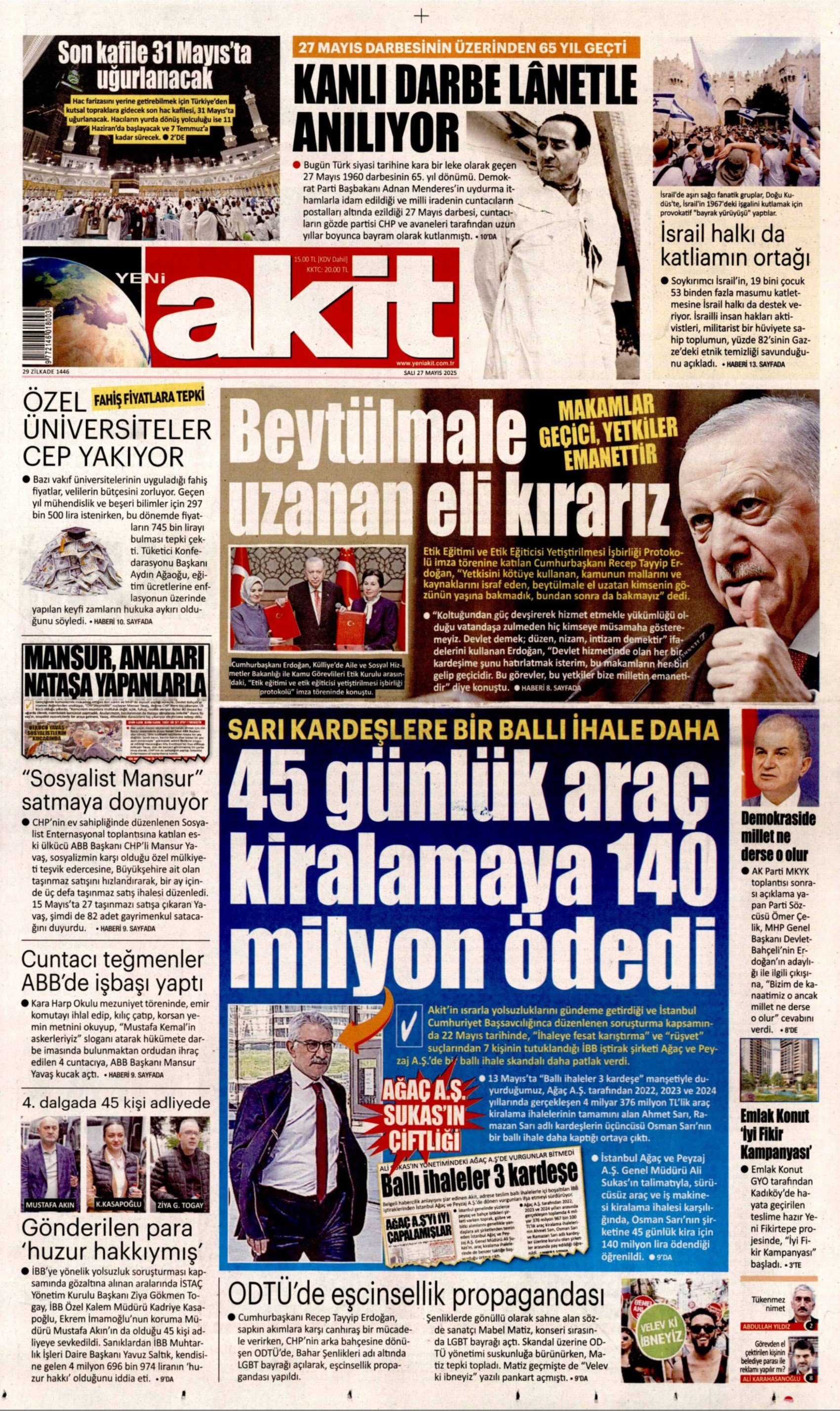 27 Mayıs 2025 gazete manşetleri