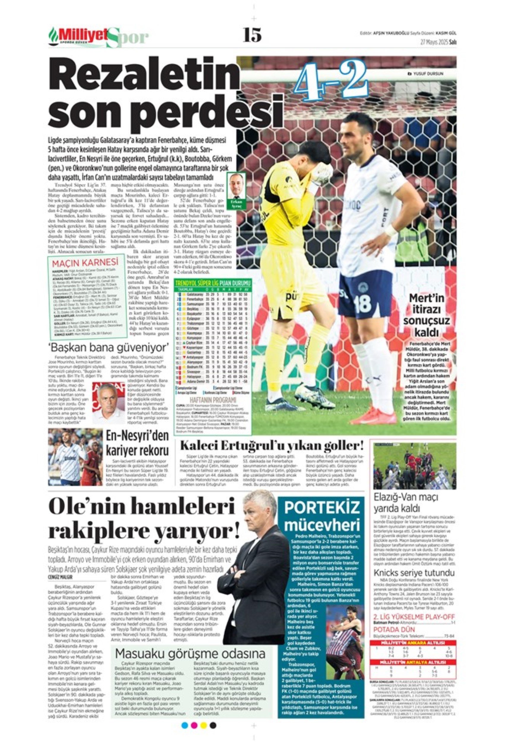 Sporda günün manşetleri: 'Mourinho galiba gidici'