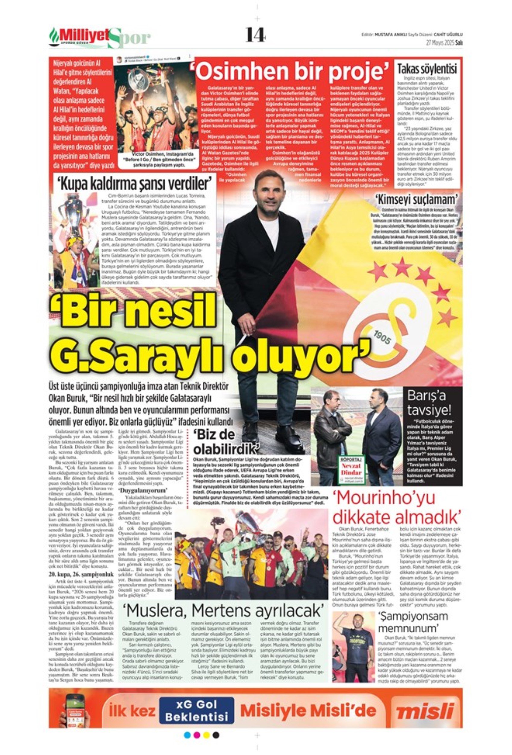 Sporda günün manşetleri: 'Mourinho galiba gidici'