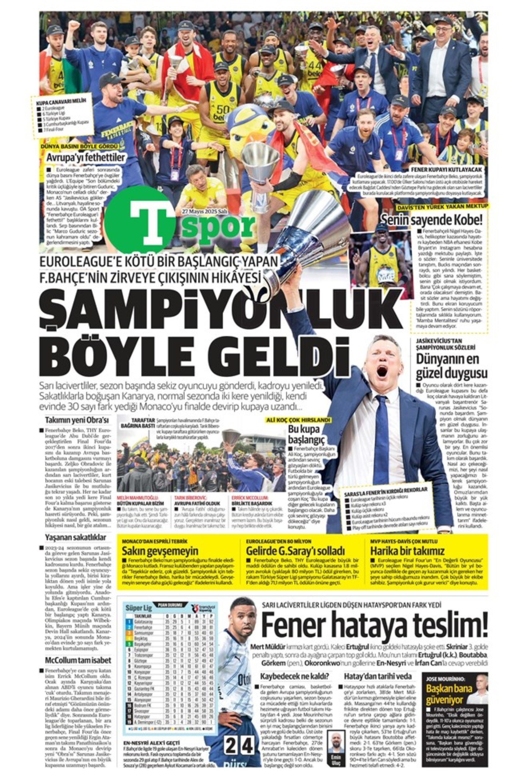 Sporda günün manşetleri: 'Mourinho galiba gidici'