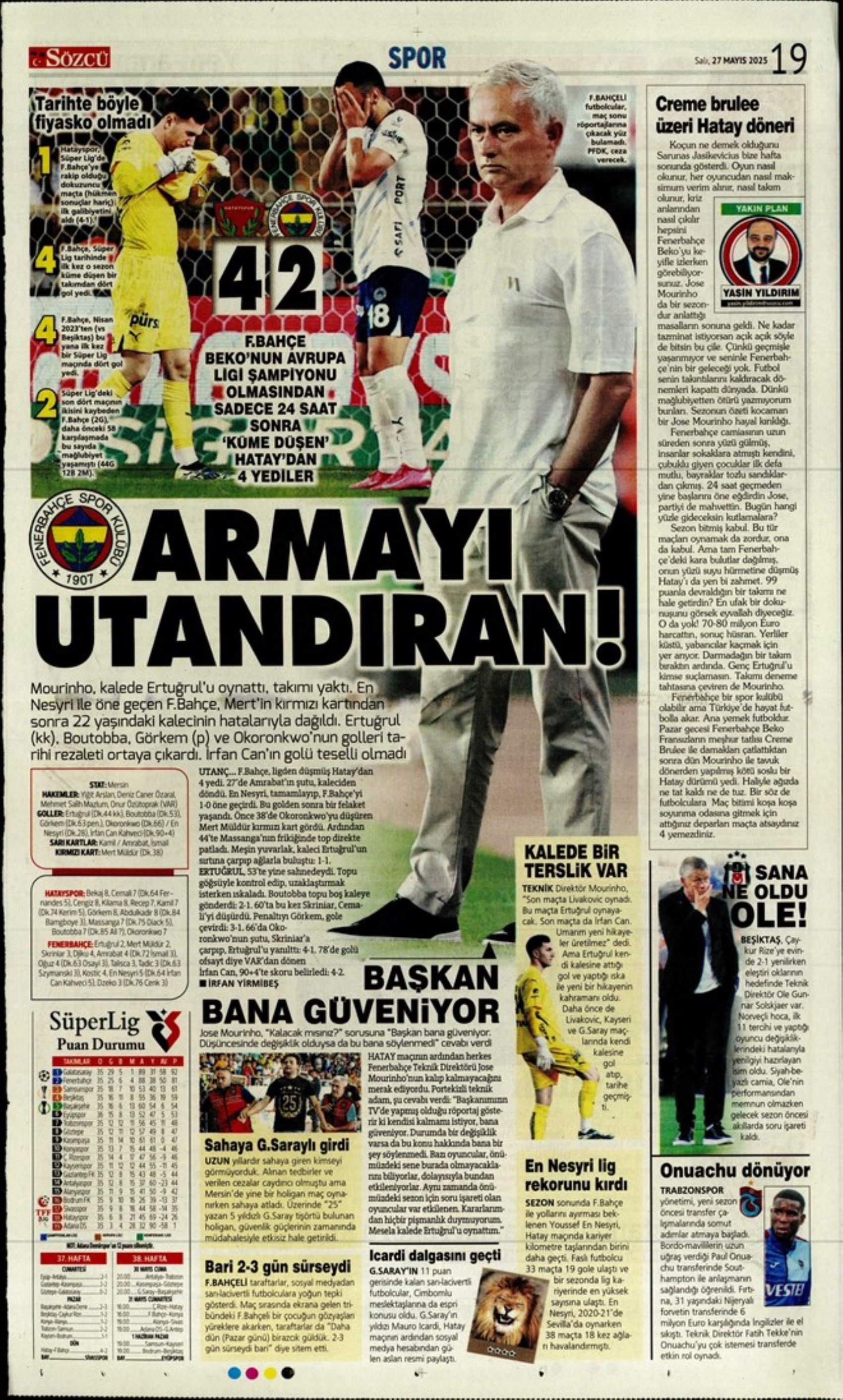 Sporda günün manşetleri: 'Mourinho galiba gidici'