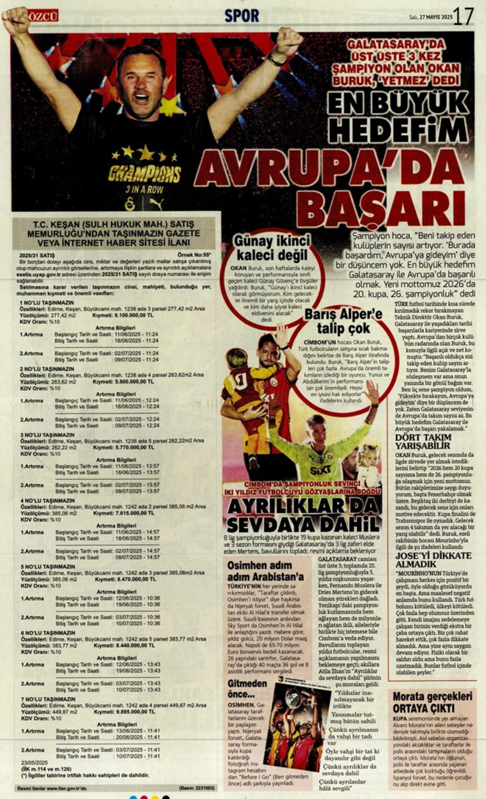 Sporda günün manşetleri: 'Mourinho galiba gidici'