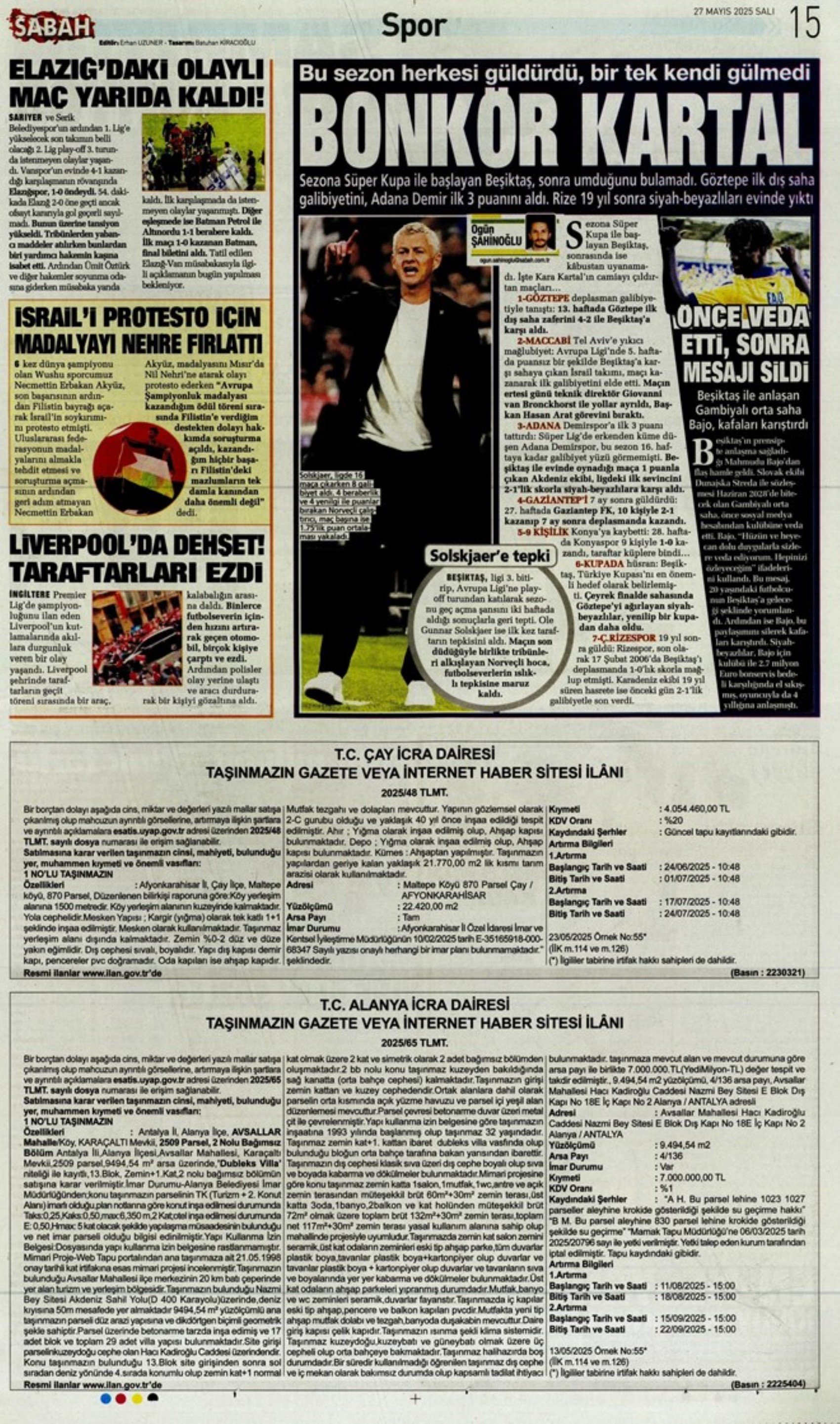 Sporda günün manşetleri: 'Mourinho galiba gidici'