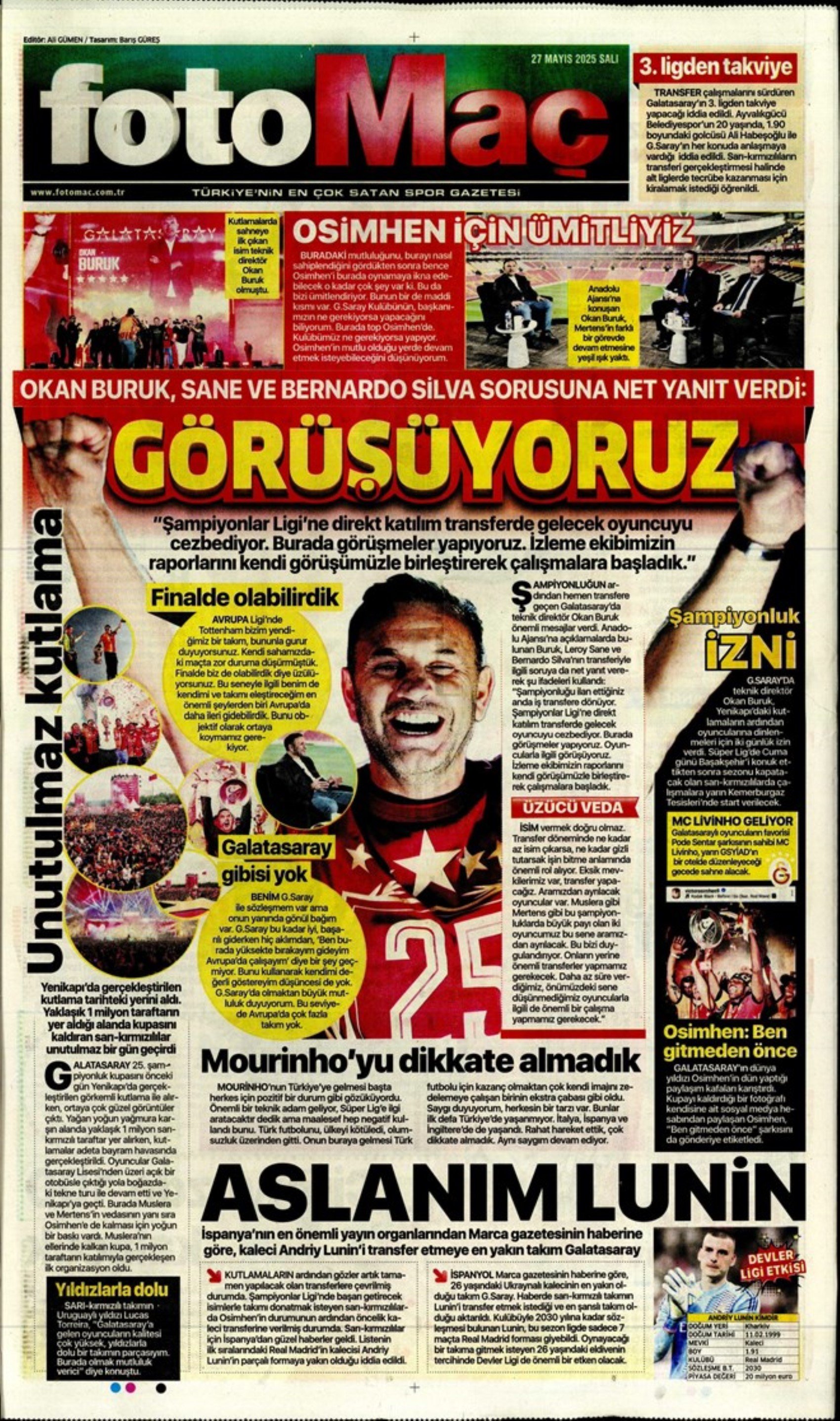 Sporda günün manşetleri: 'Mourinho galiba gidici'