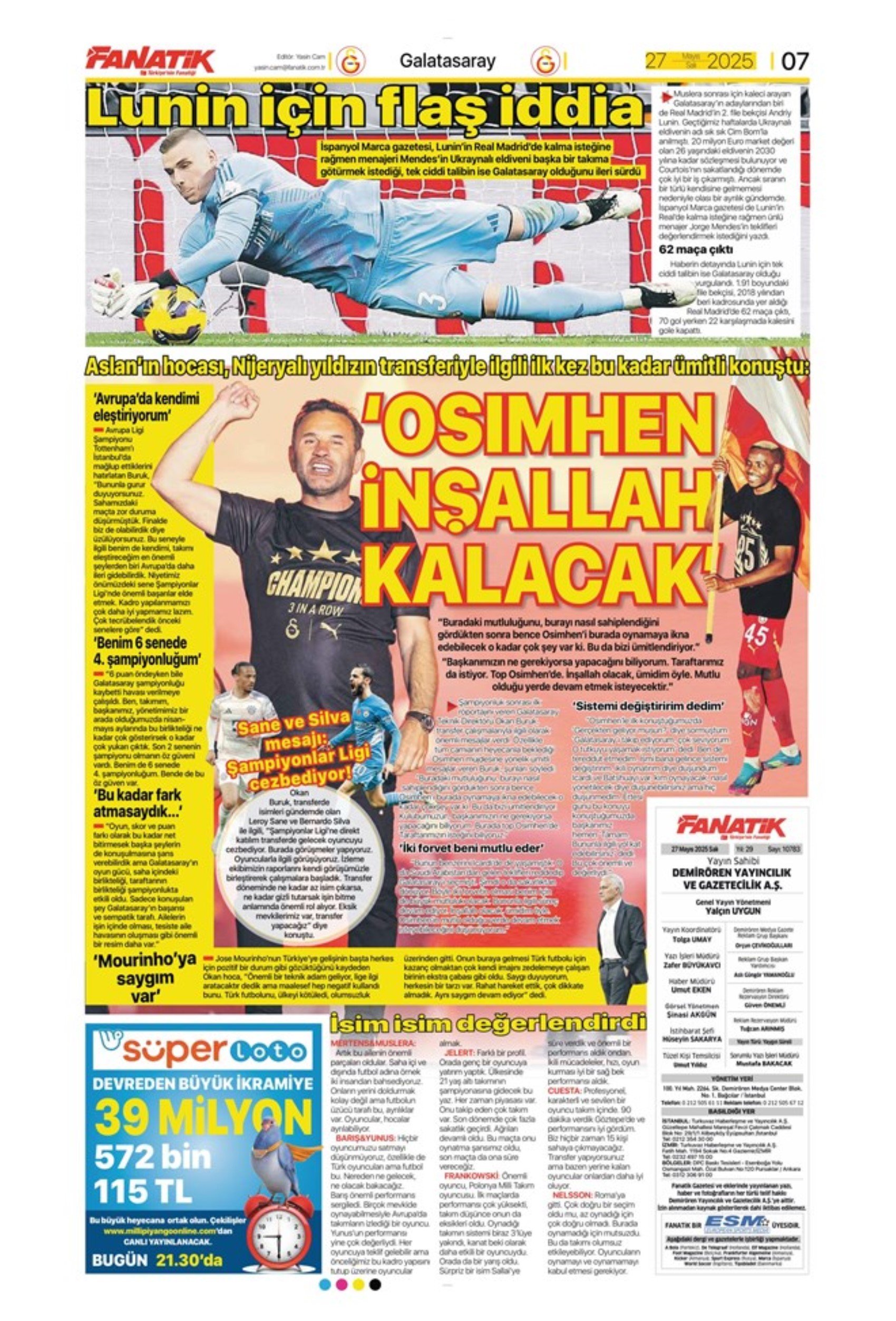Sporda günün manşetleri: 'Mourinho galiba gidici'