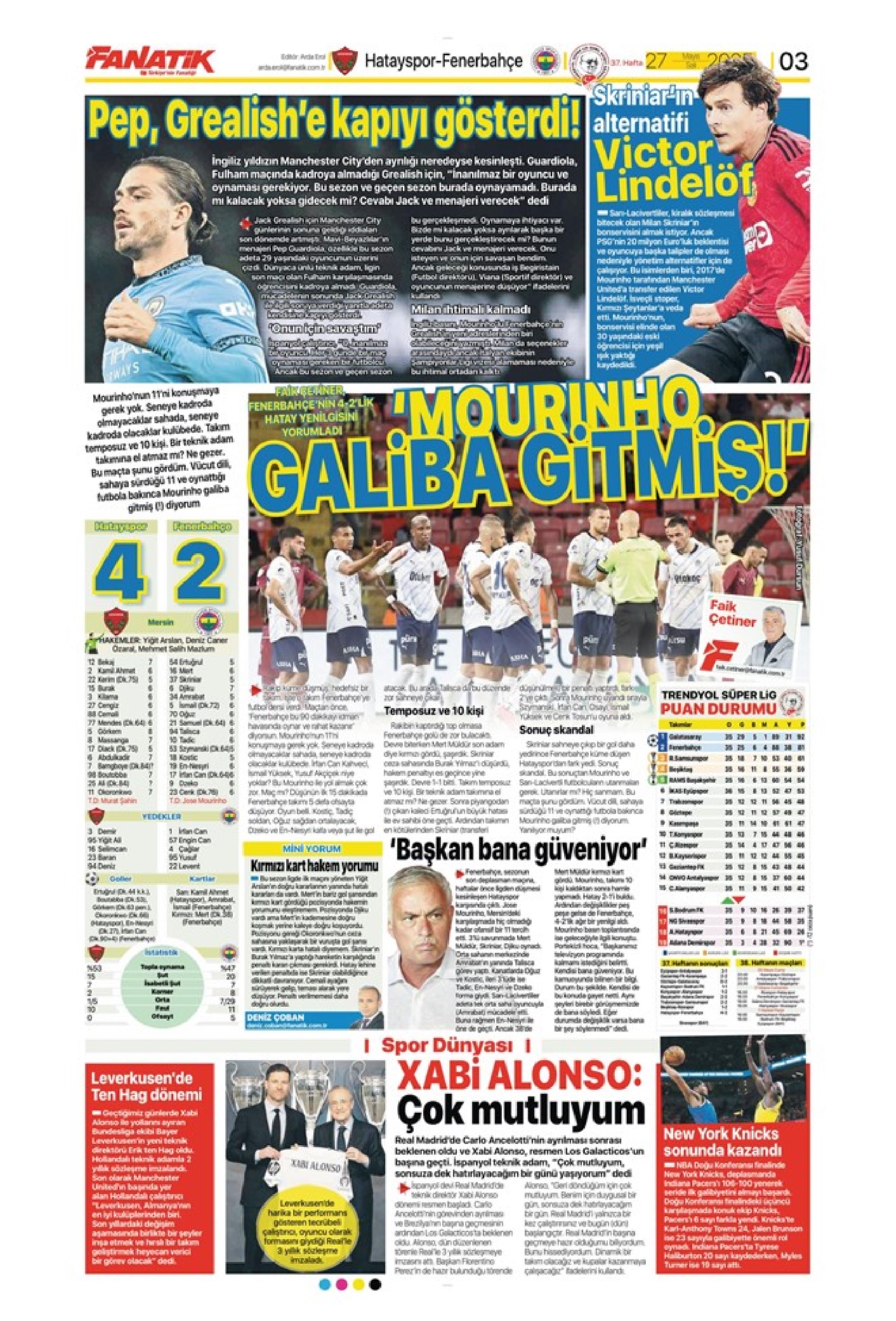 Sporda günün manşetleri: 'Mourinho galiba gidici'