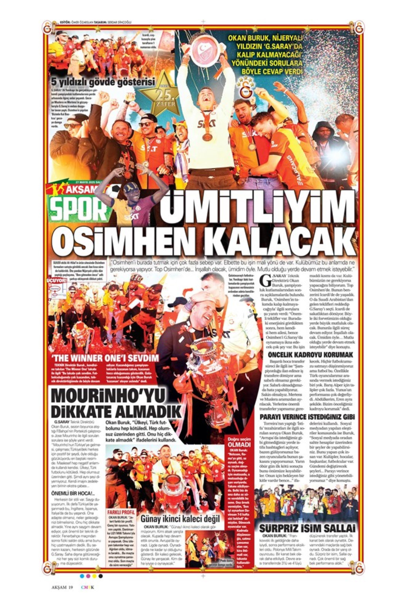 Sporda günün manşetleri: 'Mourinho galiba gidici'