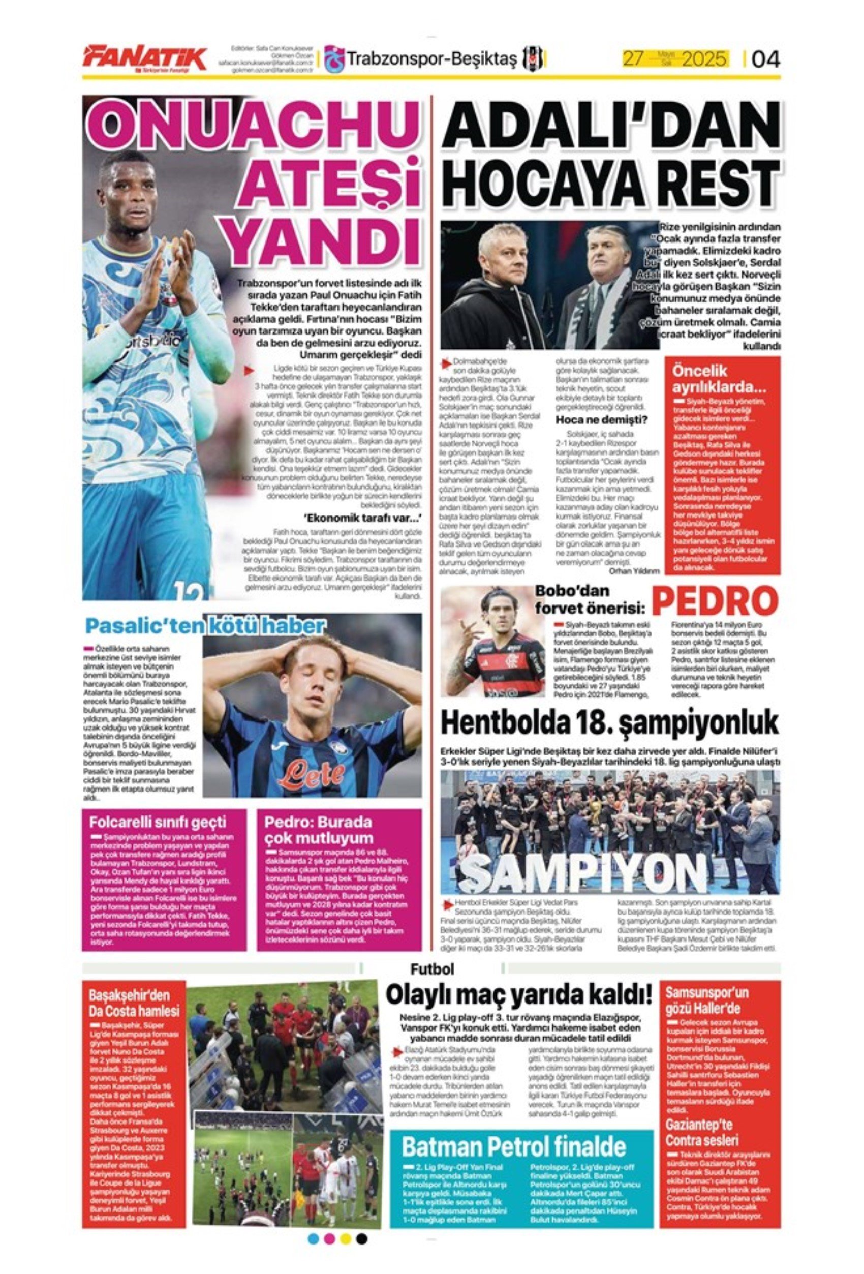 Sporda günün manşetleri: 'Mourinho galiba gidici'