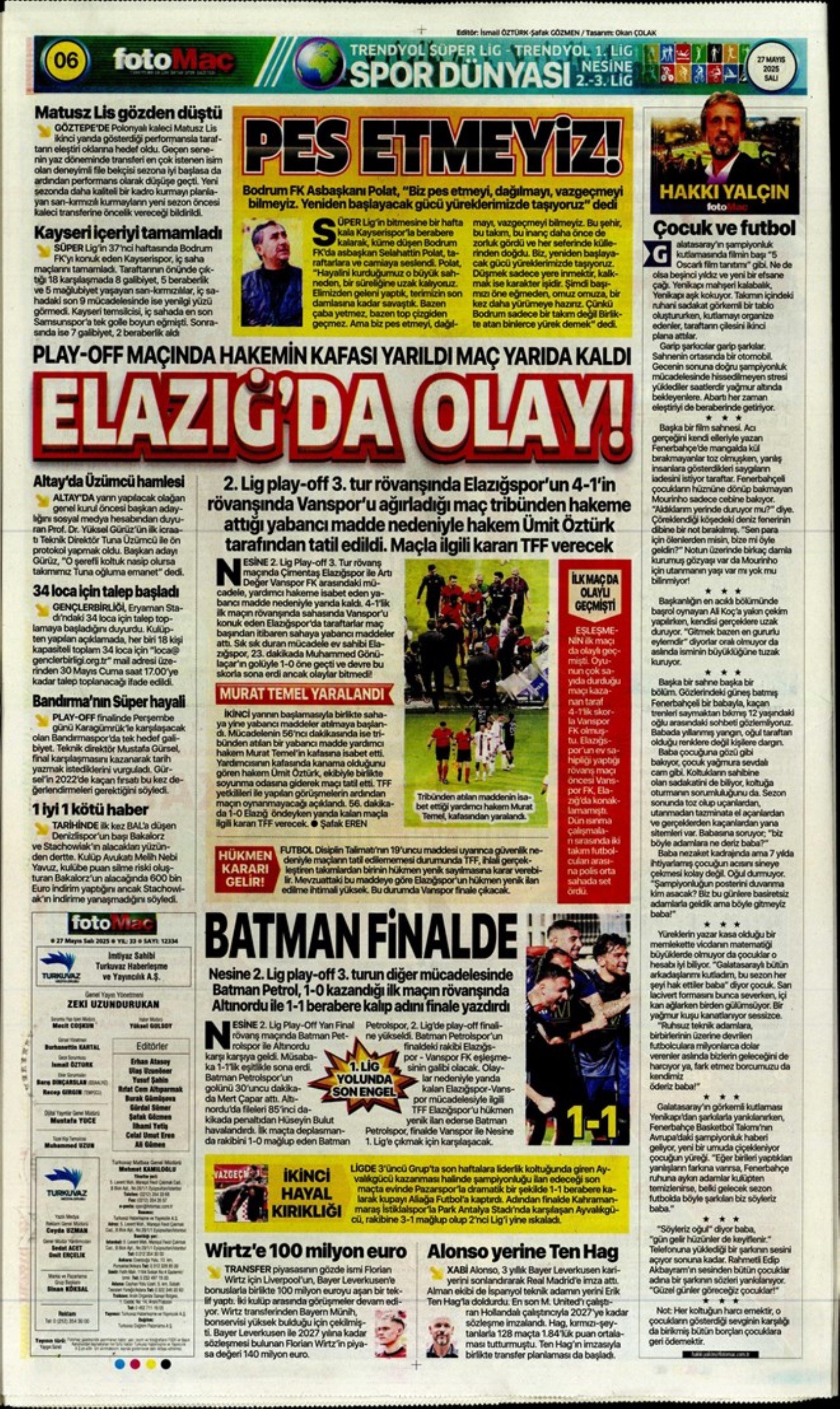 Sporda günün manşetleri: 'Mourinho galiba gidici'