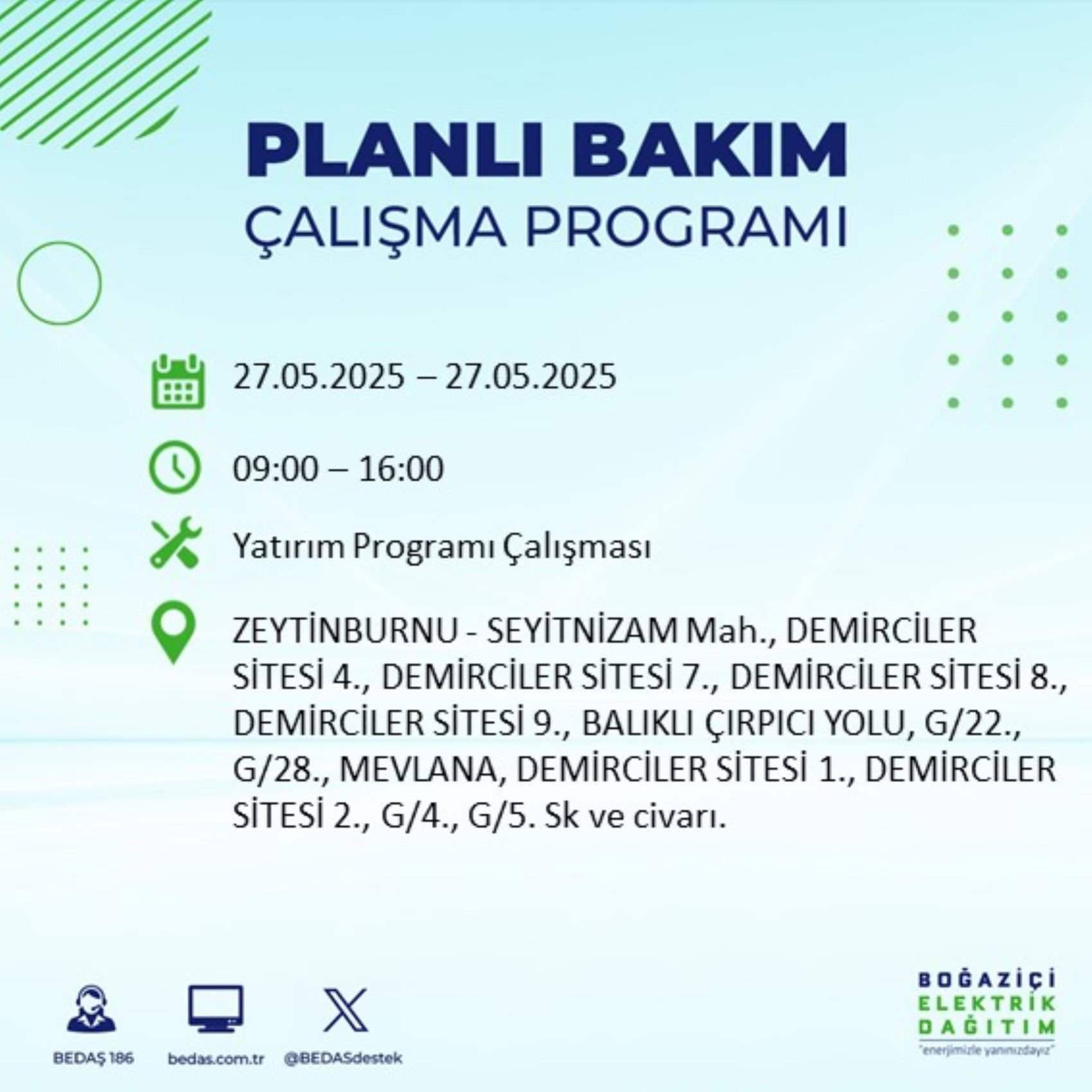 BEDAŞ paylaştı: İstanbul'da 27 Mayıs Salı günü elektrik kesintisi yaşanacak ilçeler