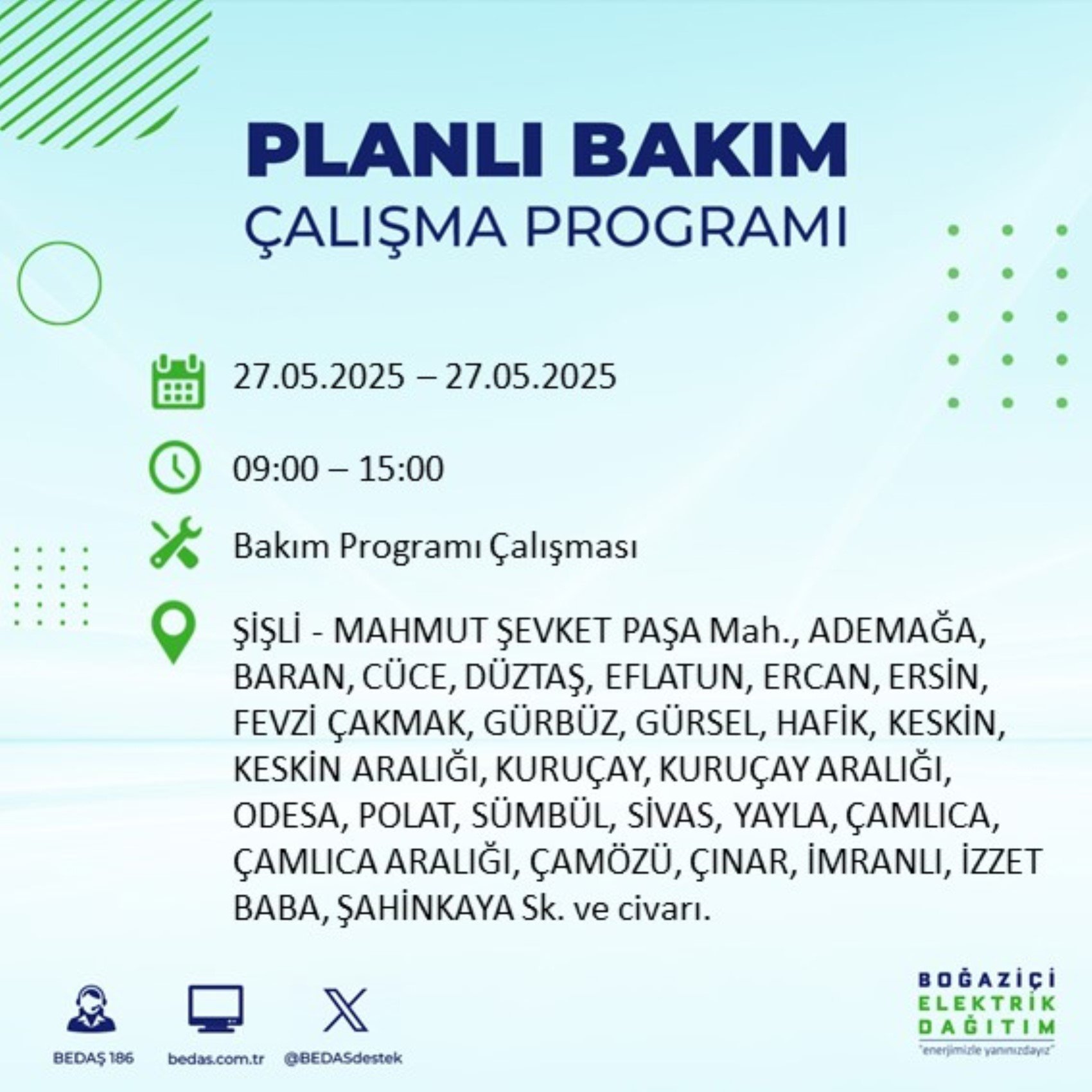 BEDAŞ paylaştı: İstanbul'da 27 Mayıs Salı günü elektrik kesintisi yaşanacak ilçeler