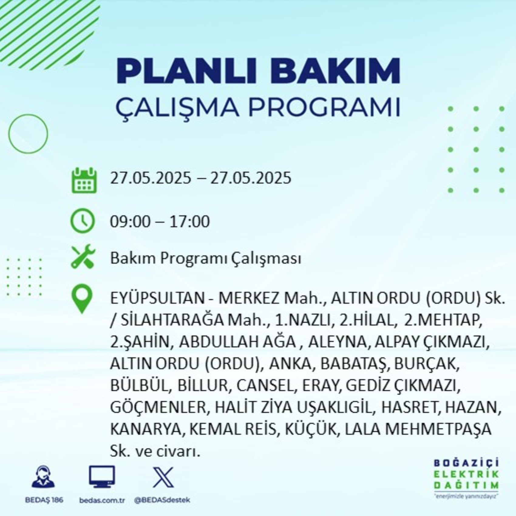 BEDAŞ paylaştı: İstanbul'da 27 Mayıs Salı günü elektrik kesintisi yaşanacak ilçeler