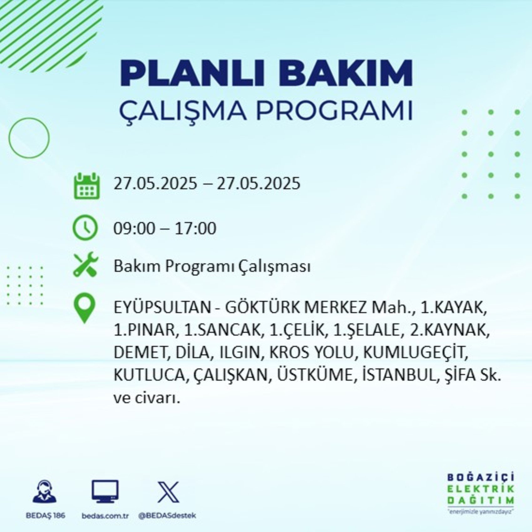 BEDAŞ paylaştı: İstanbul'da 27 Mayıs Salı günü elektrik kesintisi yaşanacak ilçeler