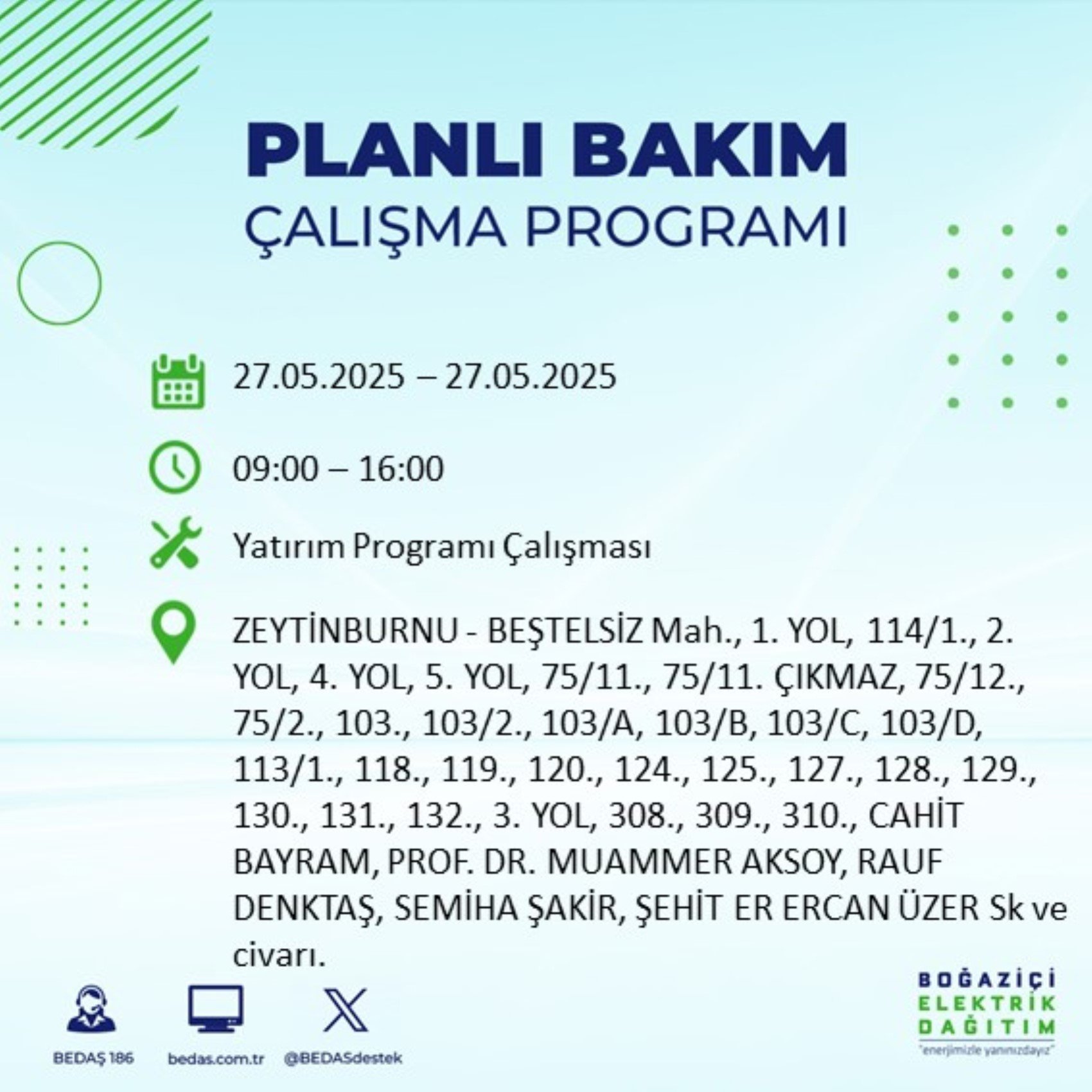 BEDAŞ paylaştı: İstanbul'da 27 Mayıs Salı günü elektrik kesintisi yaşanacak ilçeler