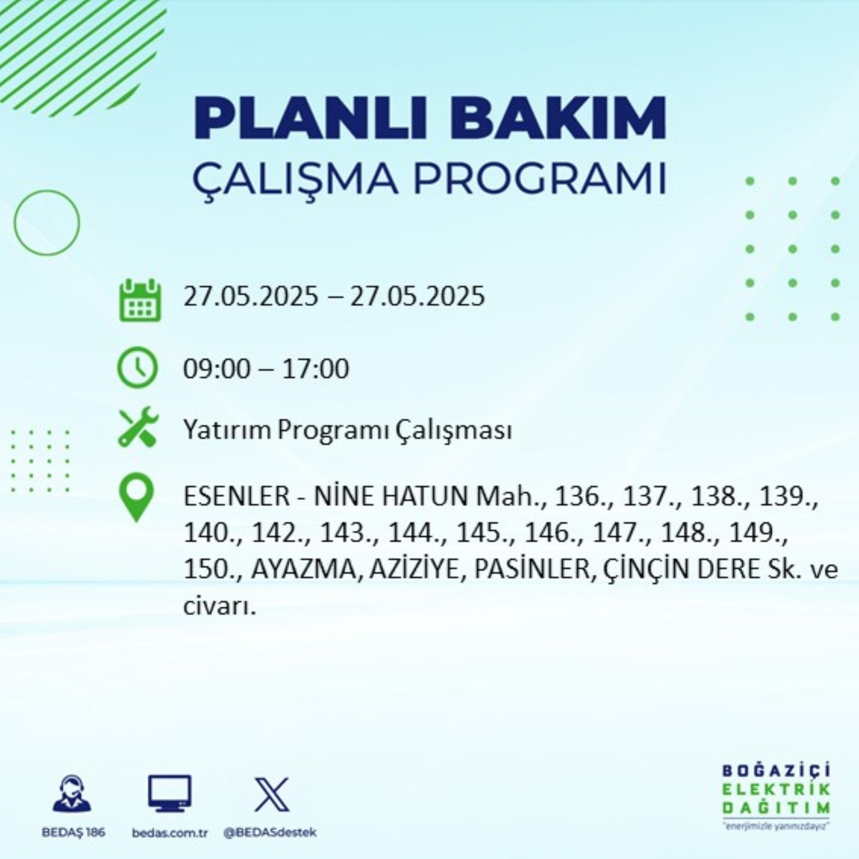 BEDAŞ paylaştı: İstanbul'da 27 Mayıs Salı günü elektrik kesintisi yaşanacak ilçeler
