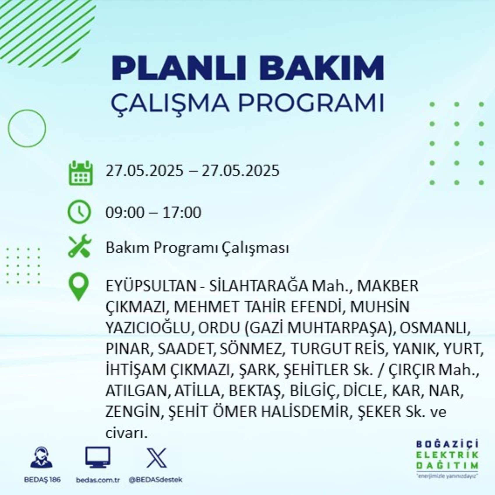 BEDAŞ paylaştı: İstanbul'da 27 Mayıs Salı günü elektrik kesintisi yaşanacak ilçeler