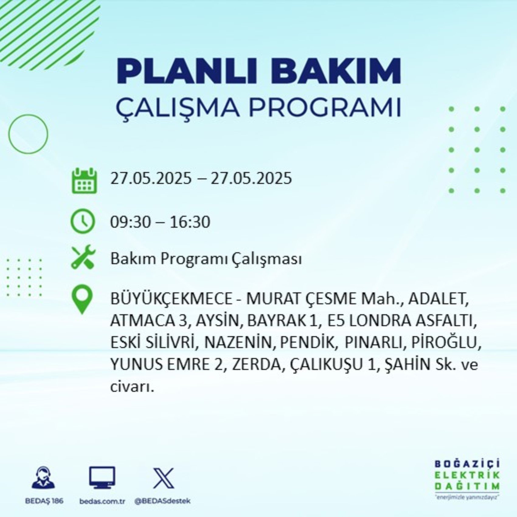BEDAŞ paylaştı: İstanbul'da 27 Mayıs Salı günü elektrik kesintisi yaşanacak ilçeler