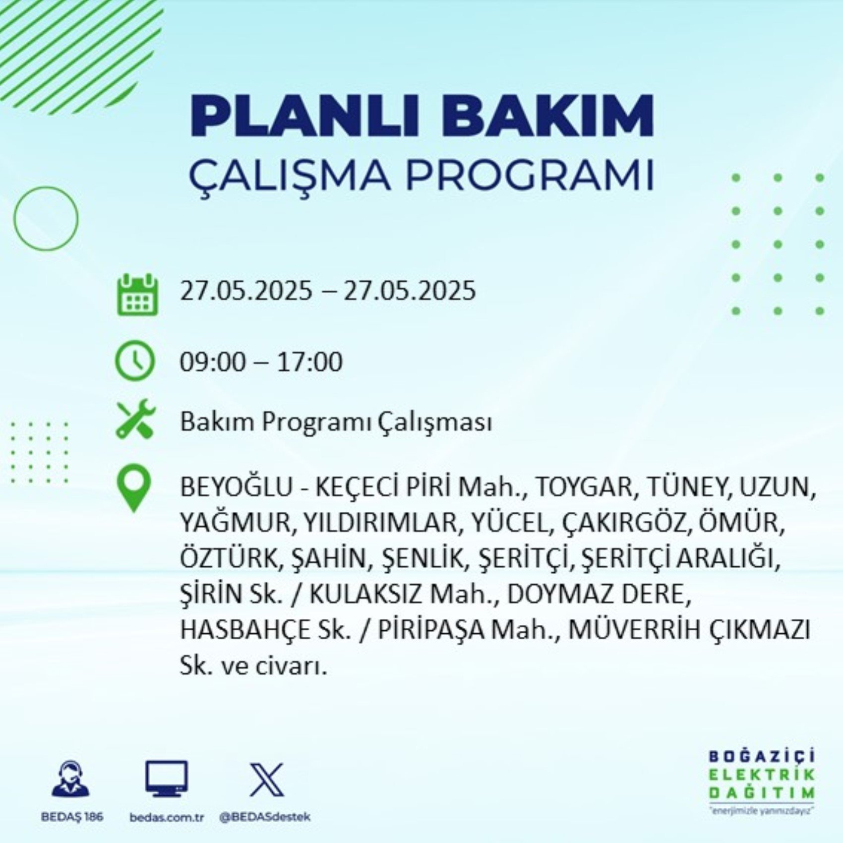 BEDAŞ paylaştı: İstanbul'da 27 Mayıs Salı günü elektrik kesintisi yaşanacak ilçeler
