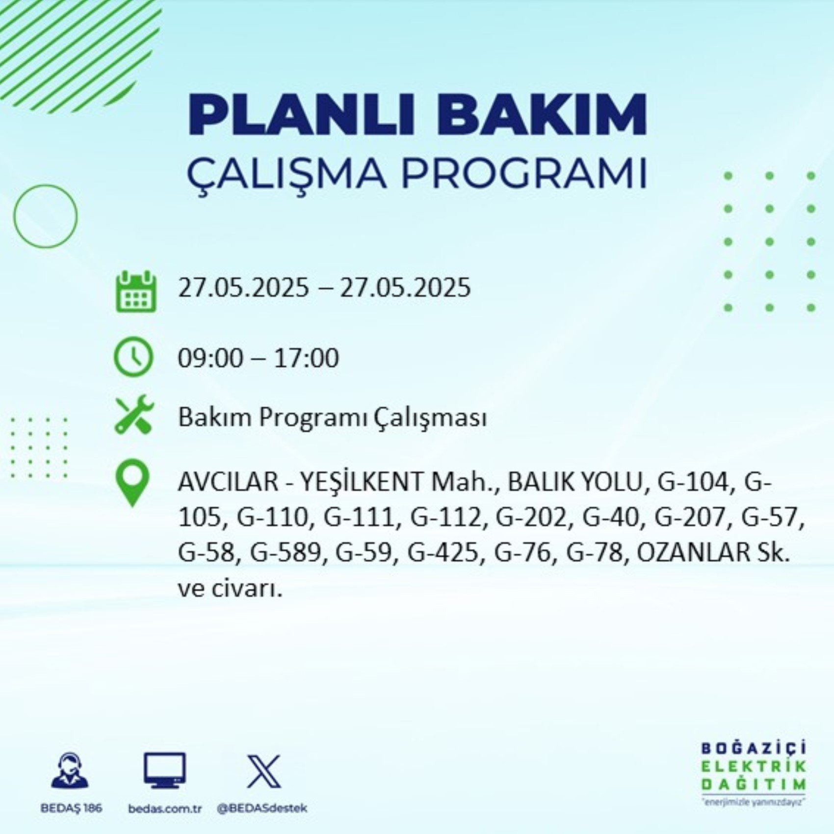 BEDAŞ paylaştı: İstanbul'da 27 Mayıs Salı günü elektrik kesintisi yaşanacak ilçeler