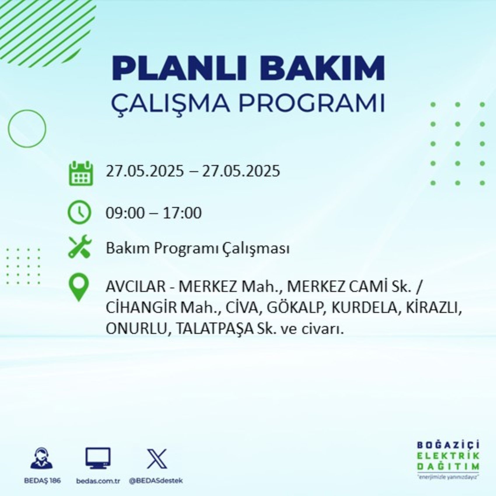 BEDAŞ paylaştı: İstanbul'da 27 Mayıs Salı günü elektrik kesintisi yaşanacak ilçeler