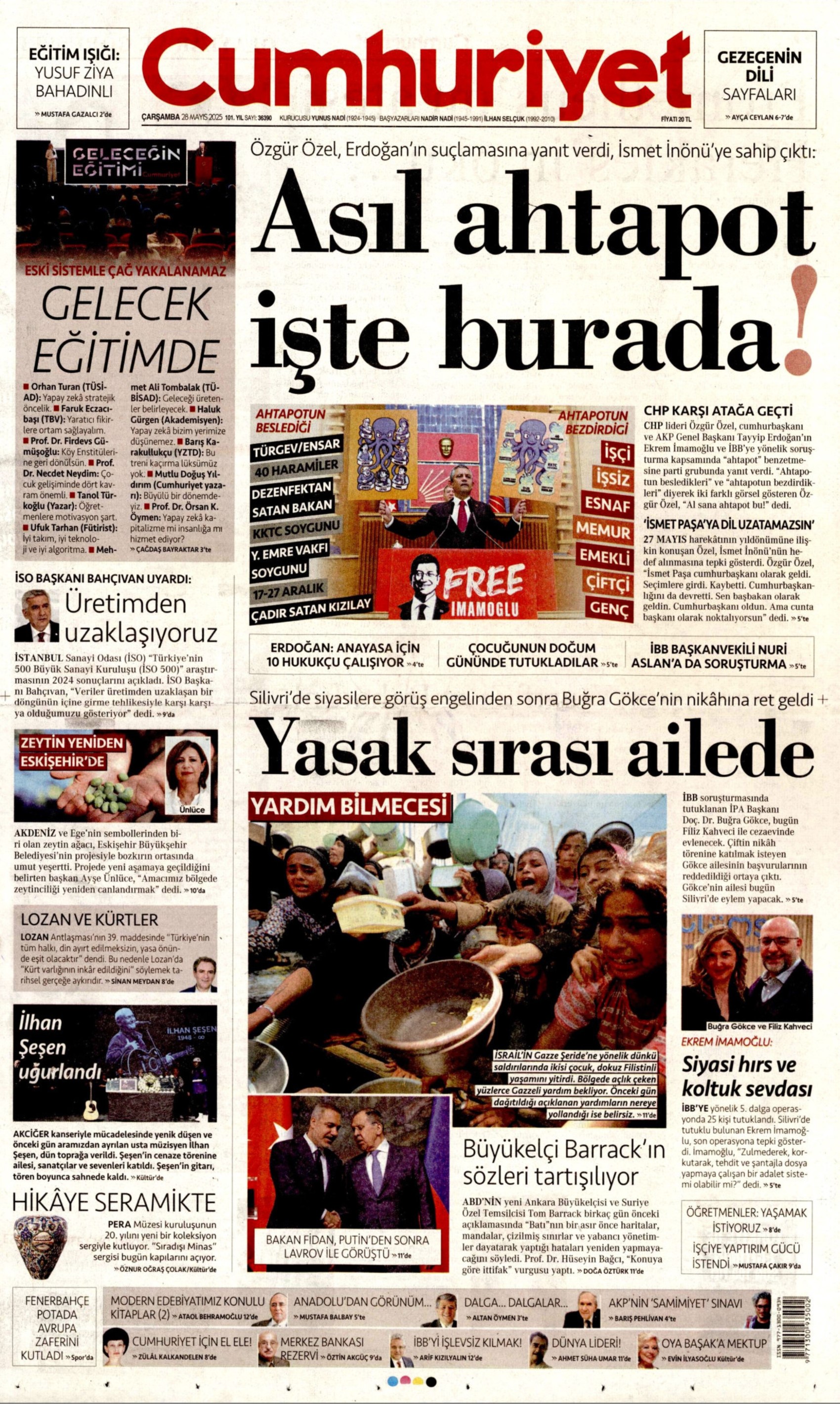 28 Mayıs 2025 gazete manşetleri: Özel, Erdoğan'a ahtapotu gösterdi, gazeteler nasıl gördü?