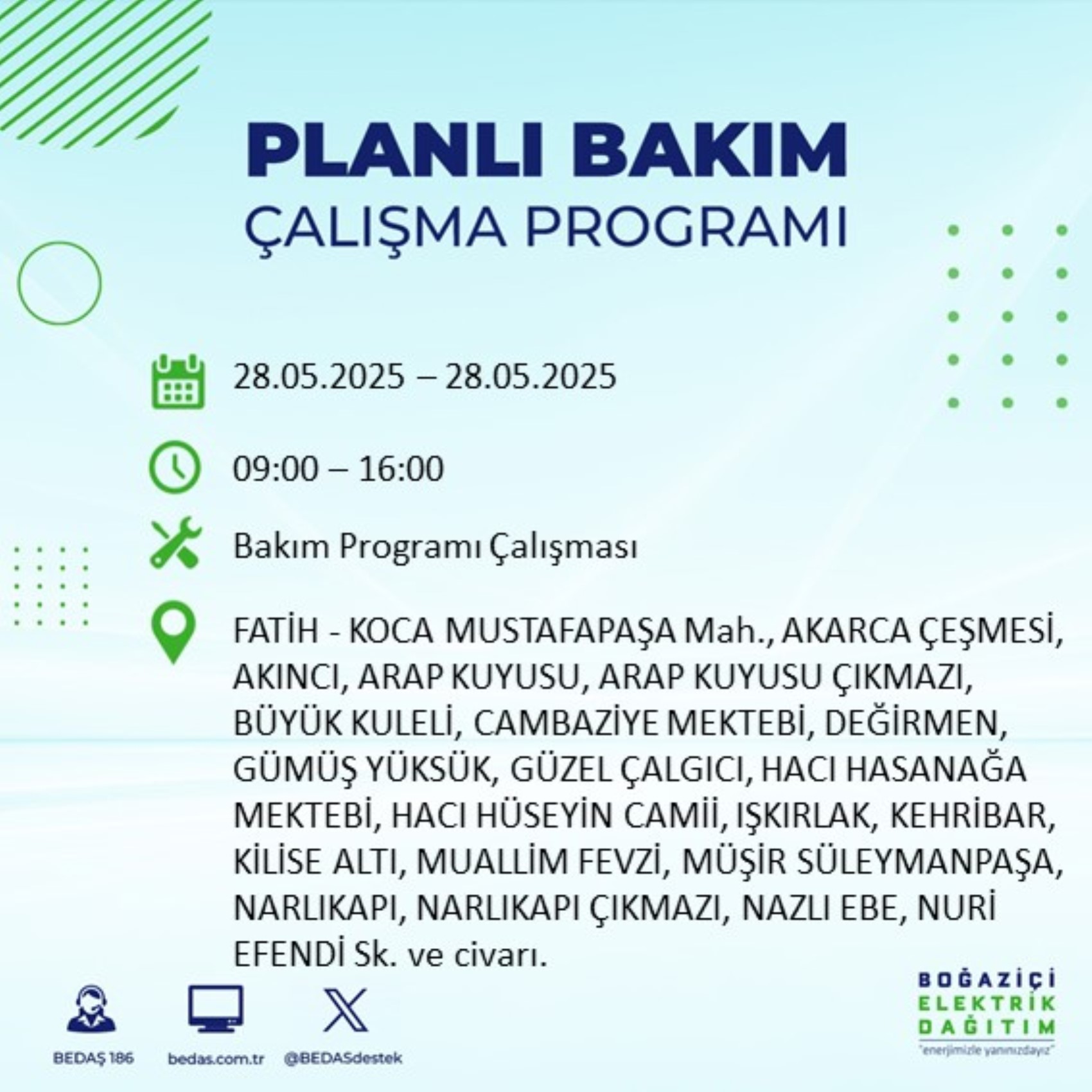 BEDAŞ paylaştı: İstanbul'da 28 Mayıs Çarşamba günü elektrik kesintisi yaşanacak ilçeler