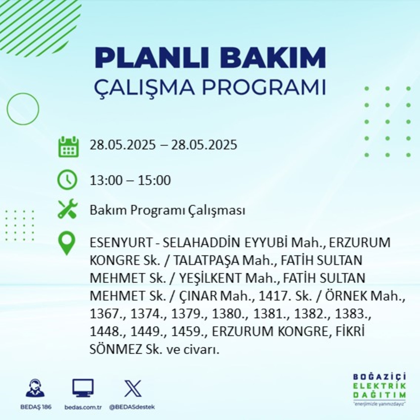 BEDAŞ paylaştı: İstanbul'da 28 Mayıs Çarşamba günü elektrik kesintisi yaşanacak ilçeler