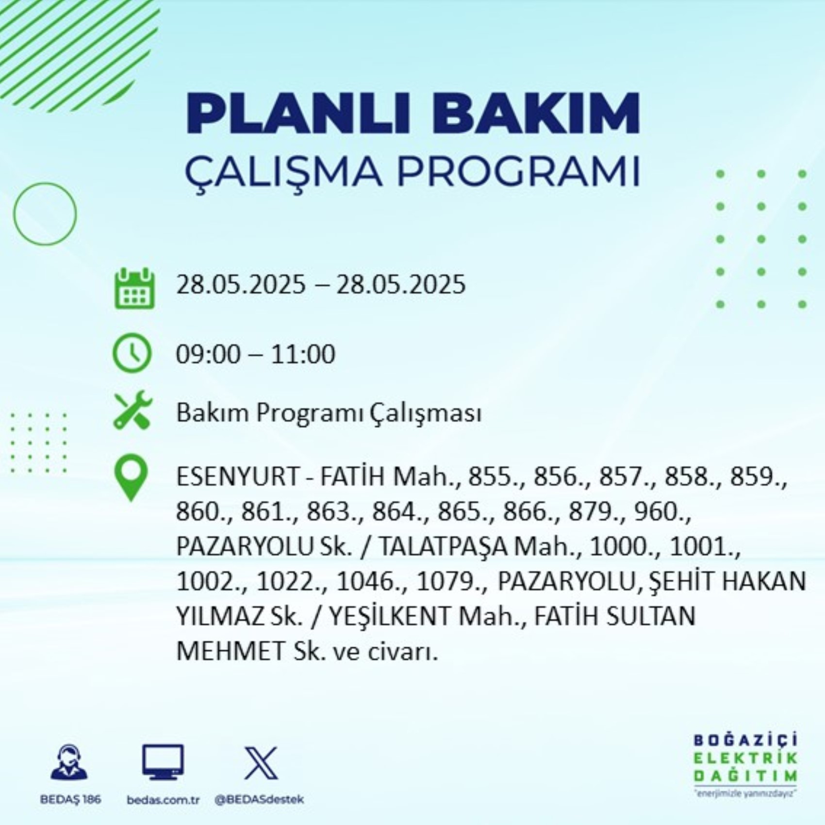 BEDAŞ paylaştı: İstanbul'da 28 Mayıs Çarşamba günü elektrik kesintisi yaşanacak ilçeler