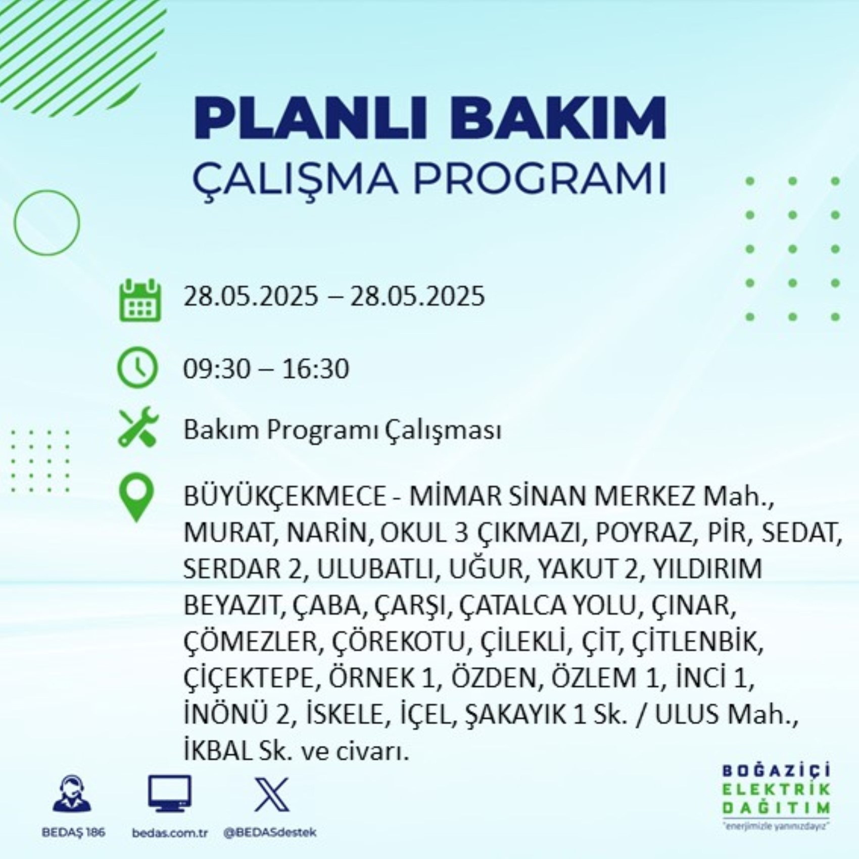 BEDAŞ paylaştı: İstanbul'da 28 Mayıs Çarşamba günü elektrik kesintisi yaşanacak ilçeler