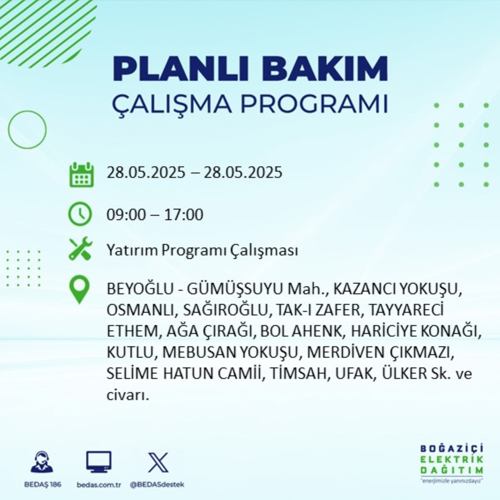 BEDAŞ paylaştı: İstanbul'da 28 Mayıs Çarşamba günü elektrik kesintisi yaşanacak ilçeler