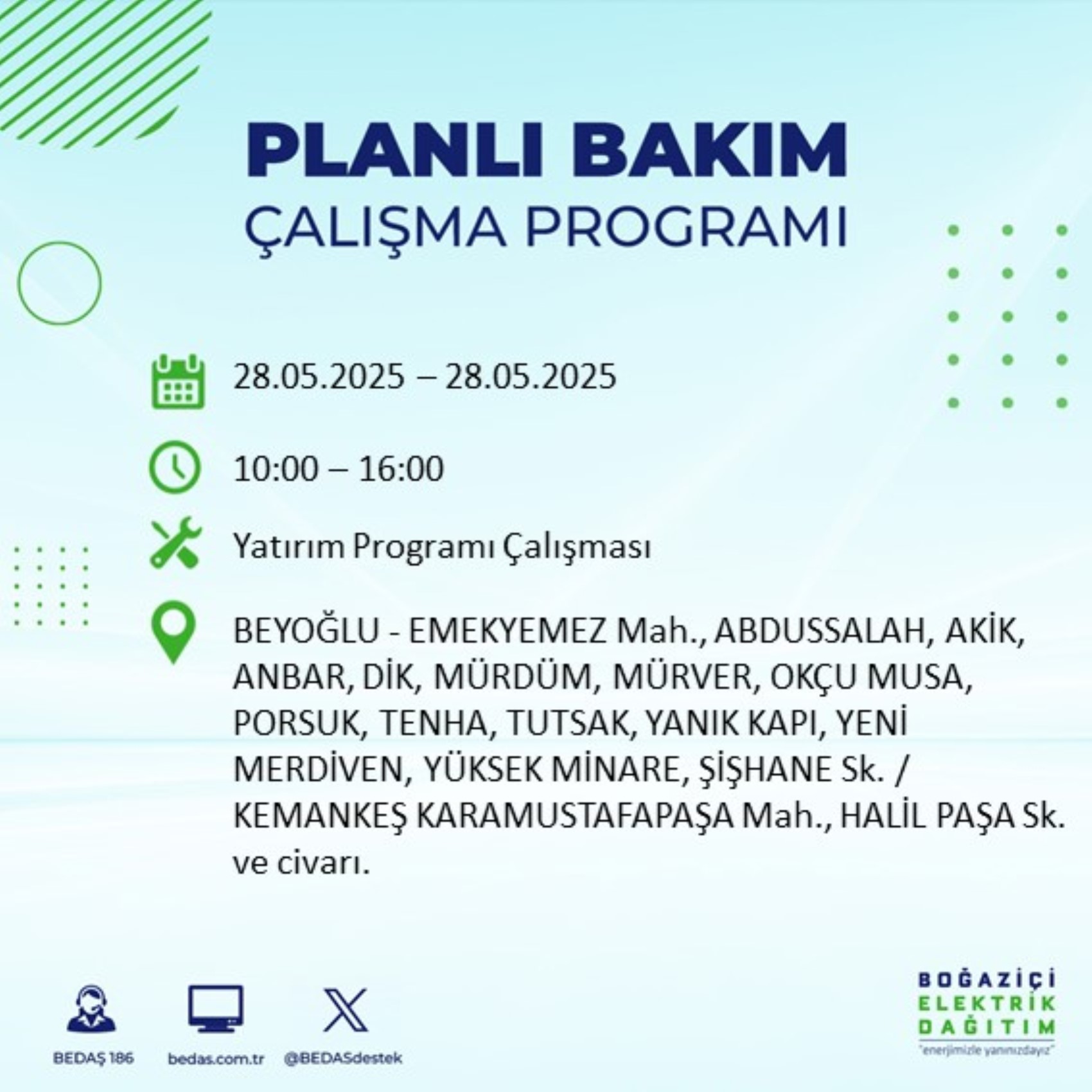 BEDAŞ paylaştı: İstanbul'da 28 Mayıs Çarşamba günü elektrik kesintisi yaşanacak ilçeler