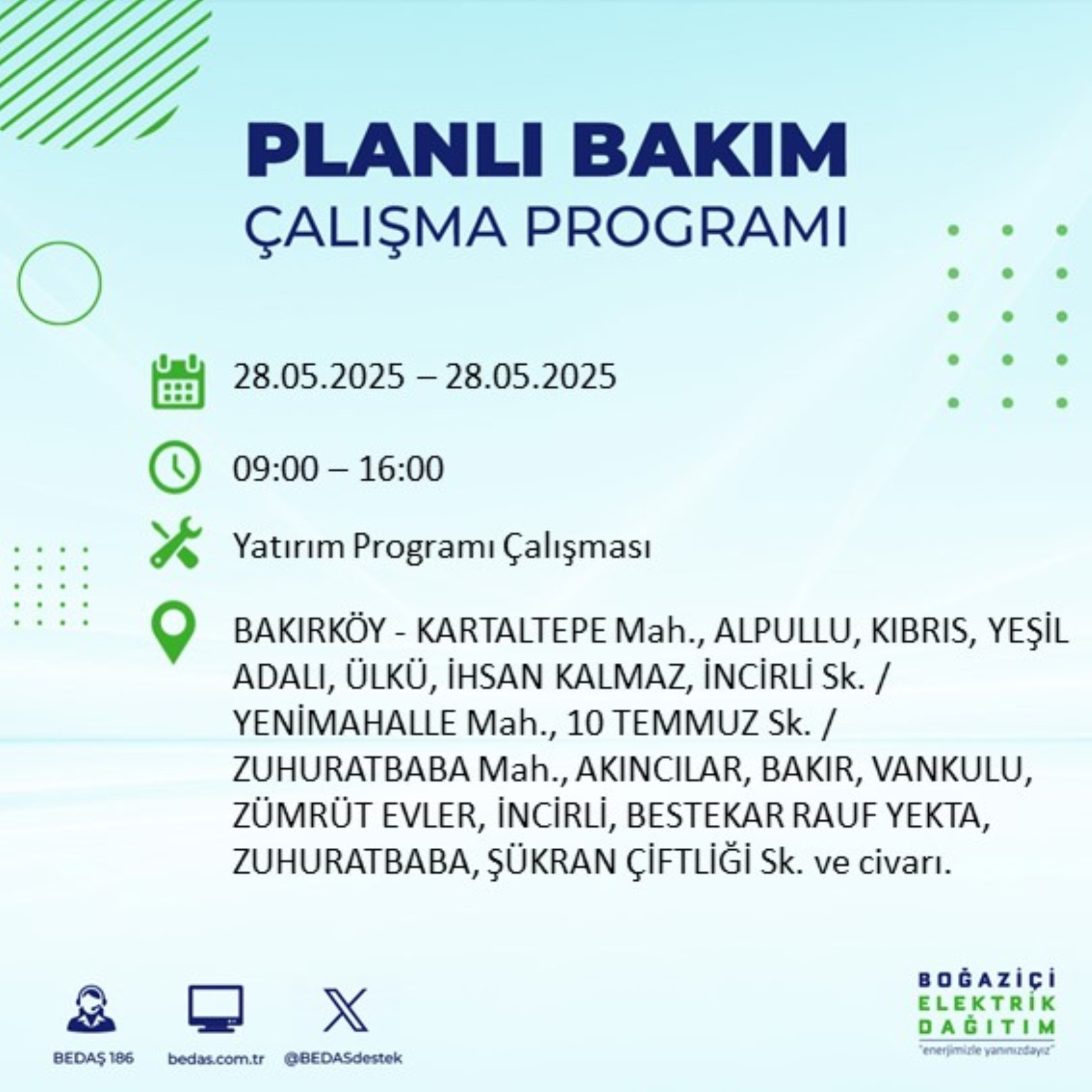 BEDAŞ paylaştı: İstanbul'da 28 Mayıs Çarşamba günü elektrik kesintisi yaşanacak ilçeler