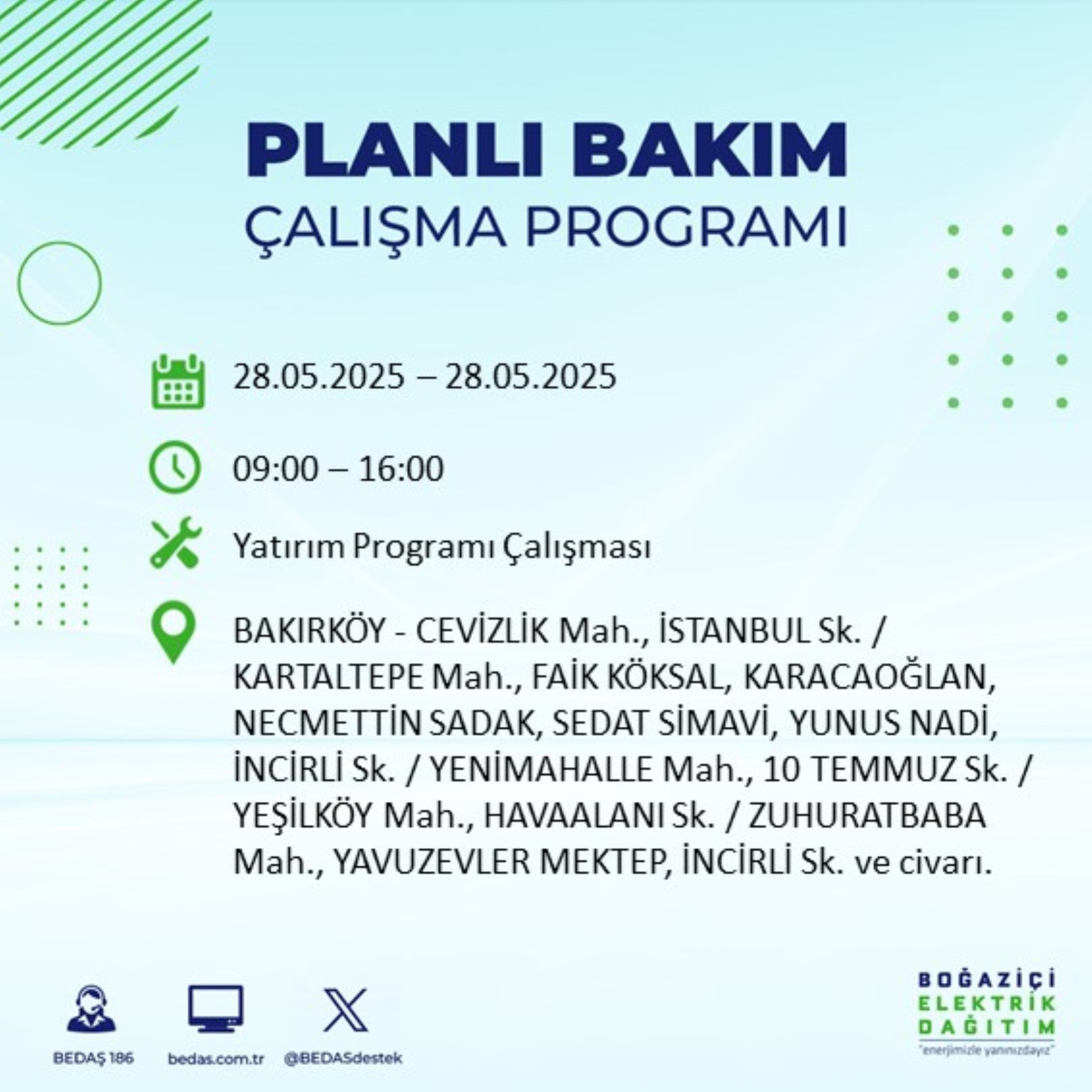 BEDAŞ paylaştı: İstanbul'da 28 Mayıs Çarşamba günü elektrik kesintisi yaşanacak ilçeler