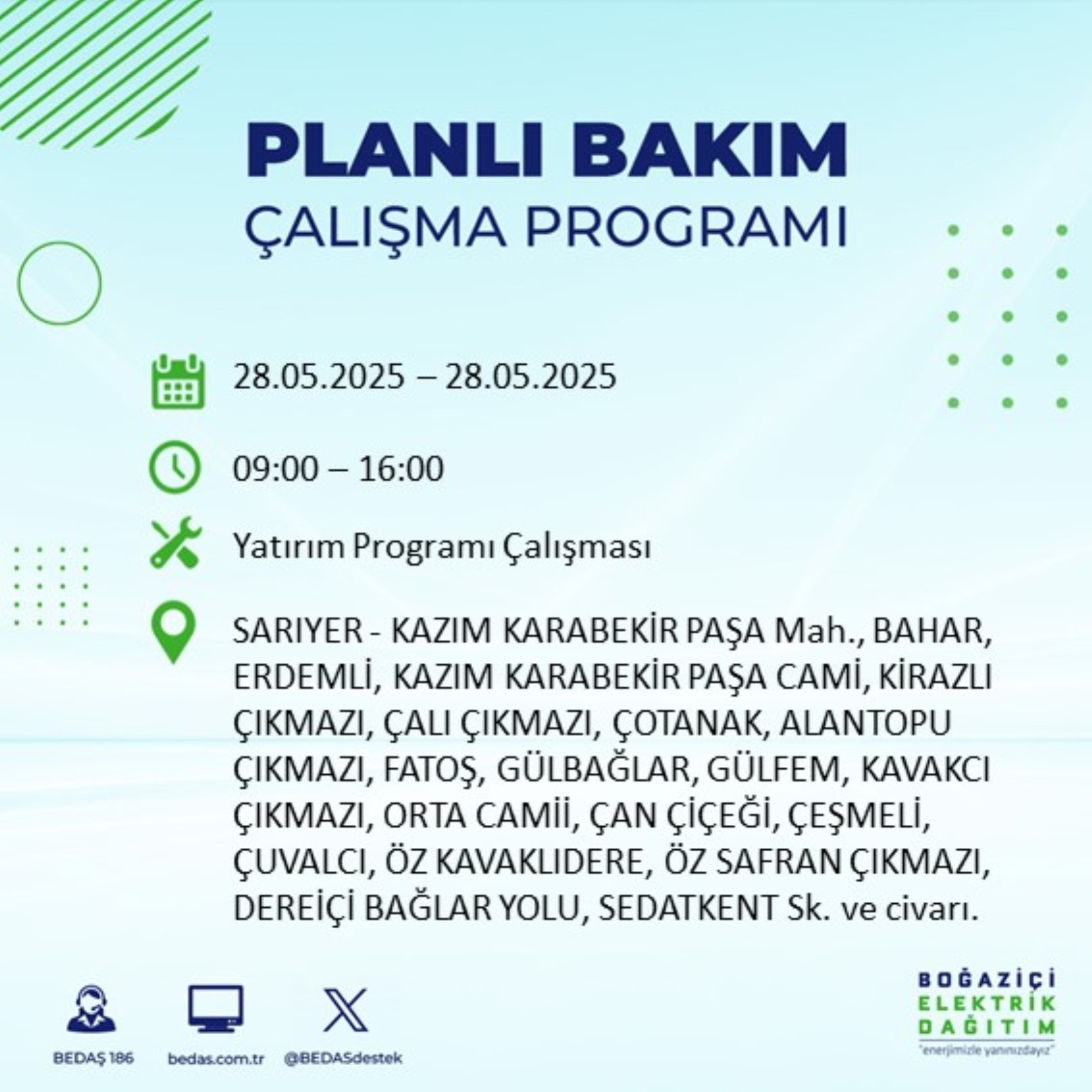 BEDAŞ paylaştı: İstanbul'da 28 Mayıs Çarşamba günü elektrik kesintisi yaşanacak ilçeler