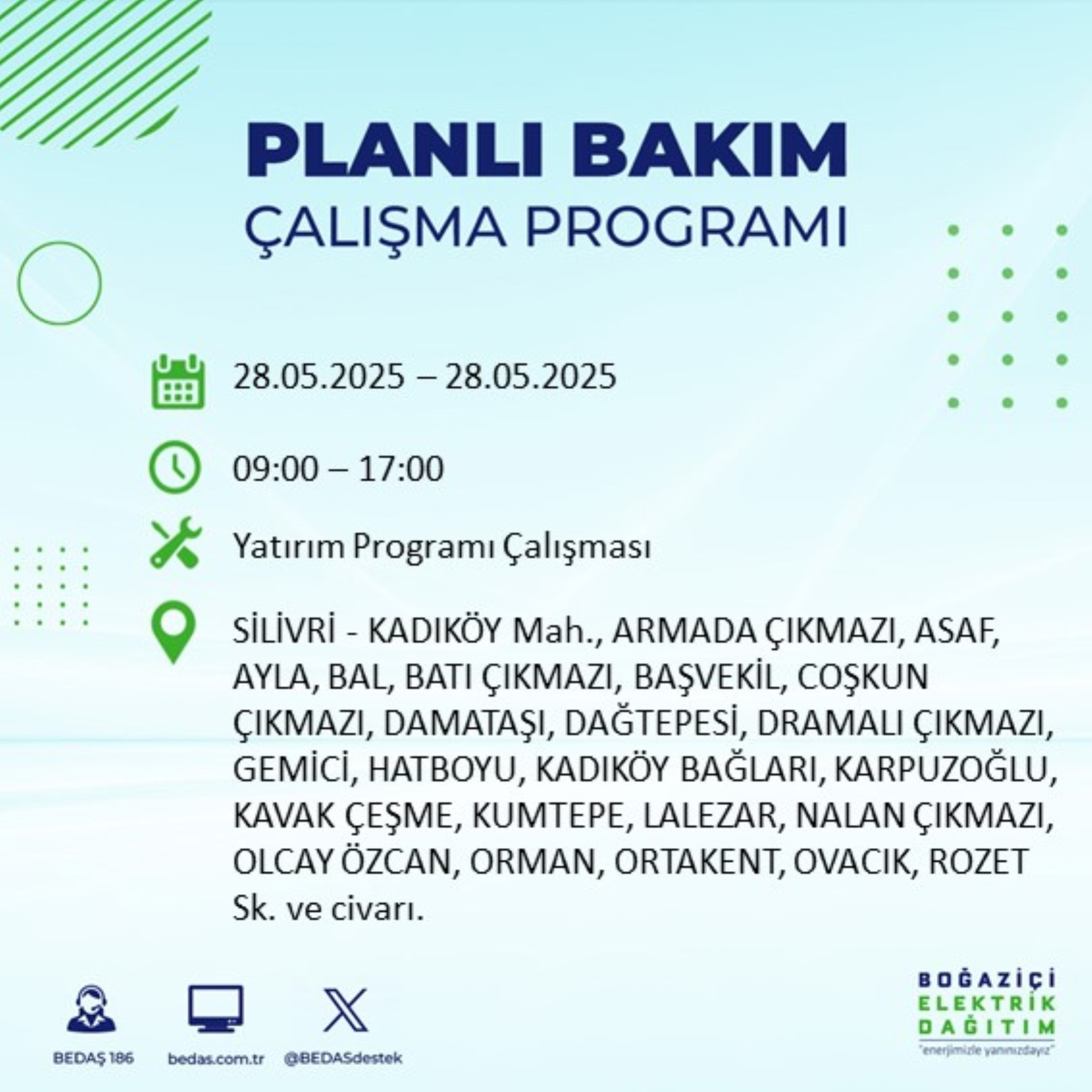 BEDAŞ paylaştı: İstanbul'da 28 Mayıs Çarşamba günü elektrik kesintisi yaşanacak ilçeler