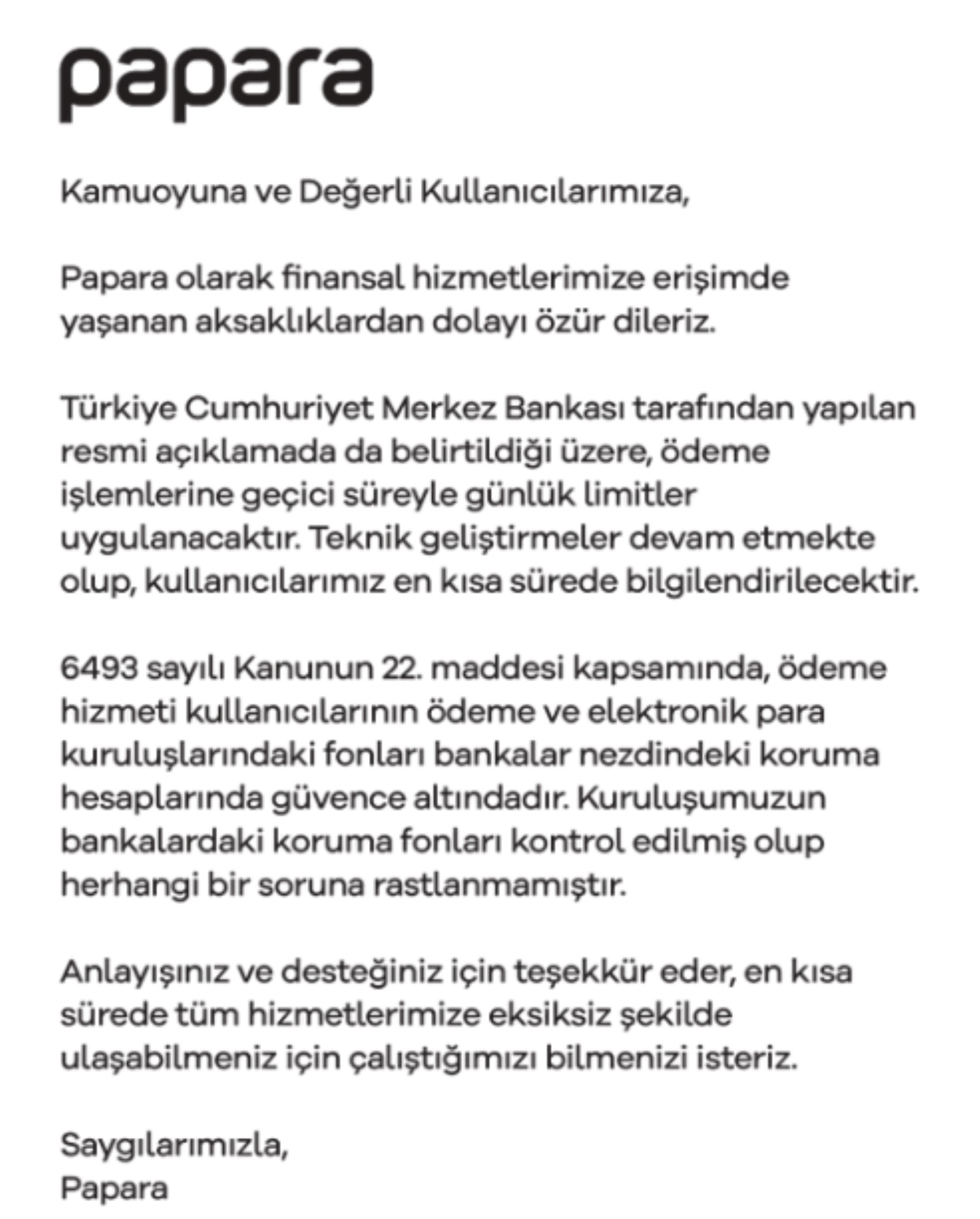 TMSF tarafından kayyum atanan Papara'dan açıklama geldi