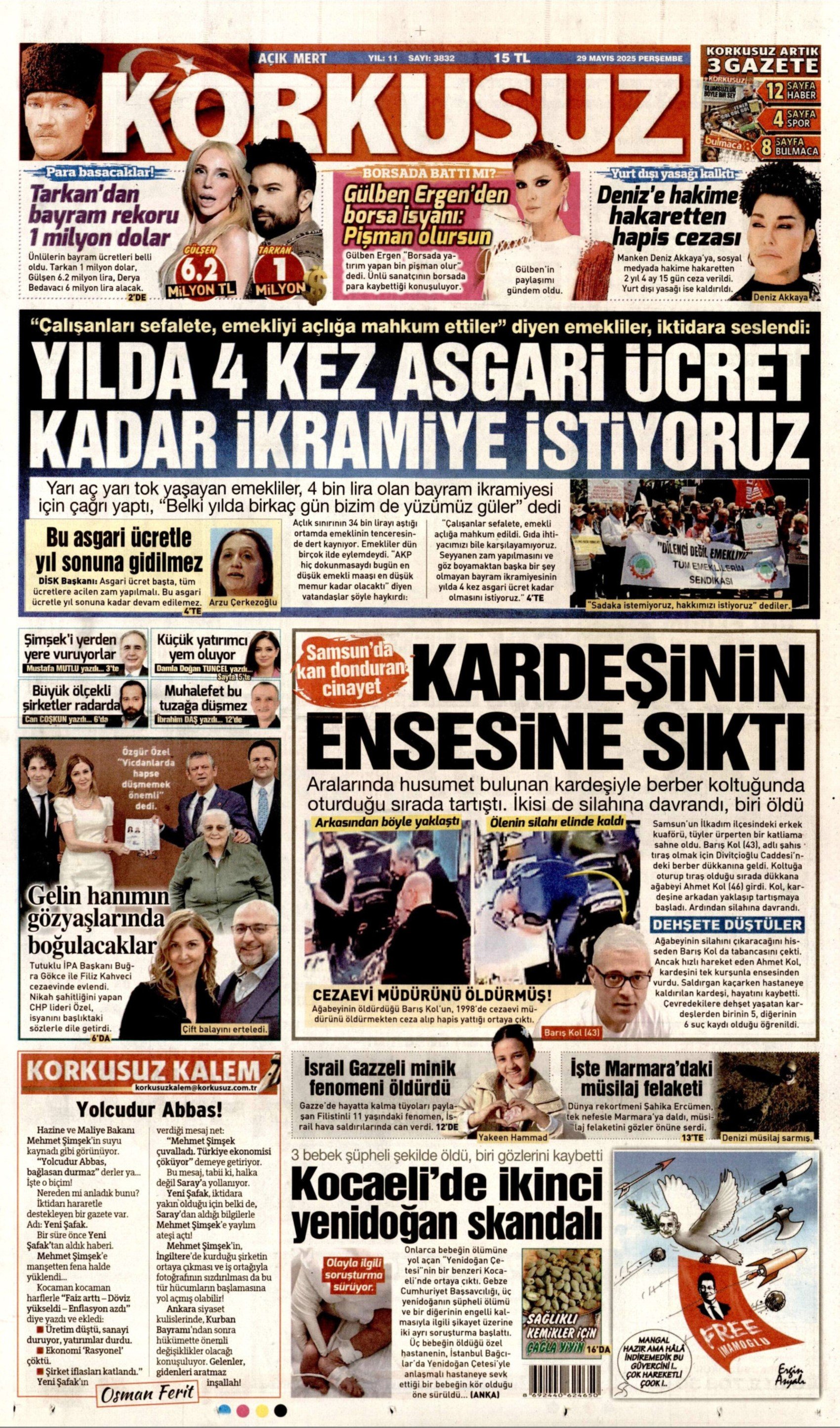 29 Mayıs 2025 gazete manşetleri