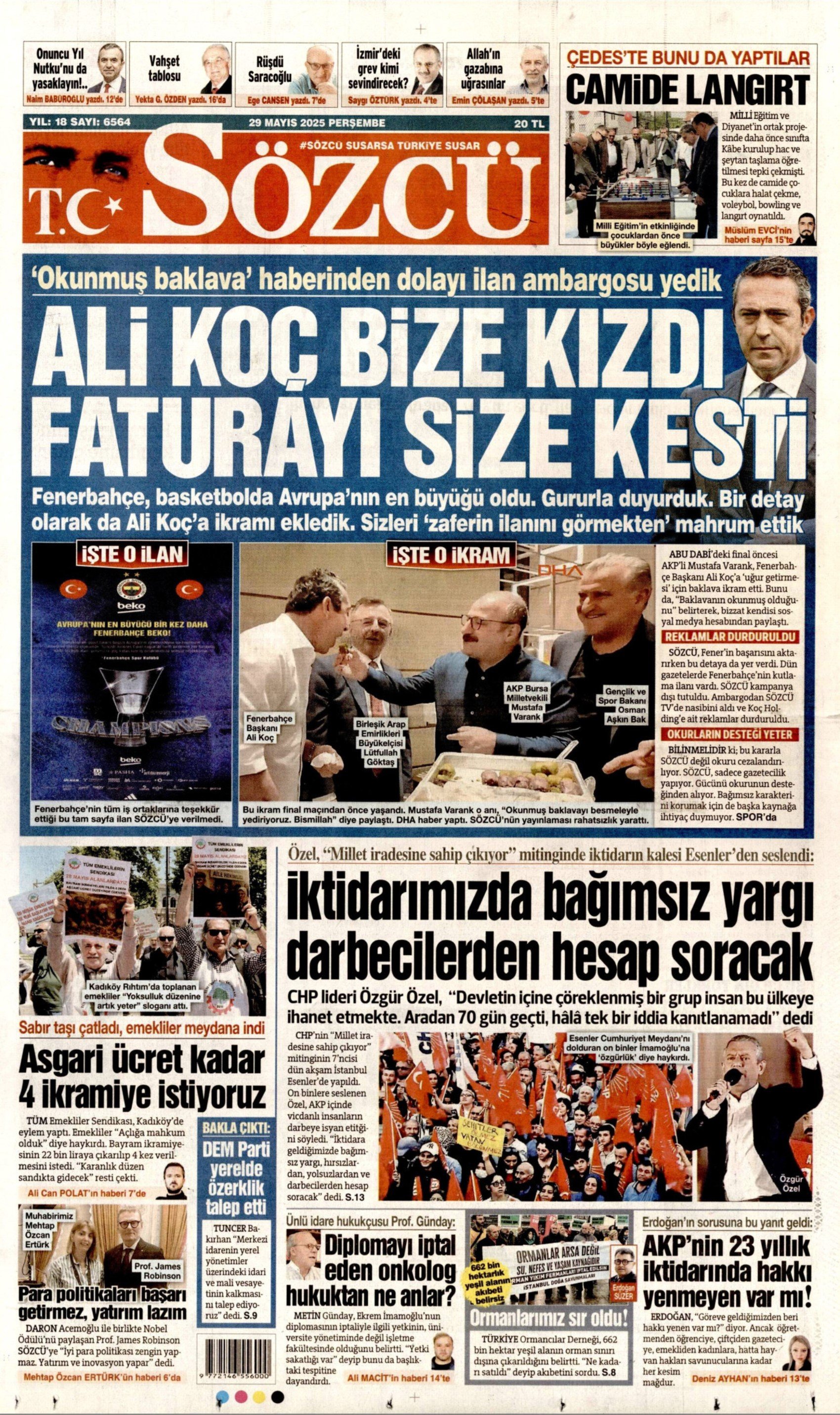 29 Mayıs 2025 gazete manşetleri