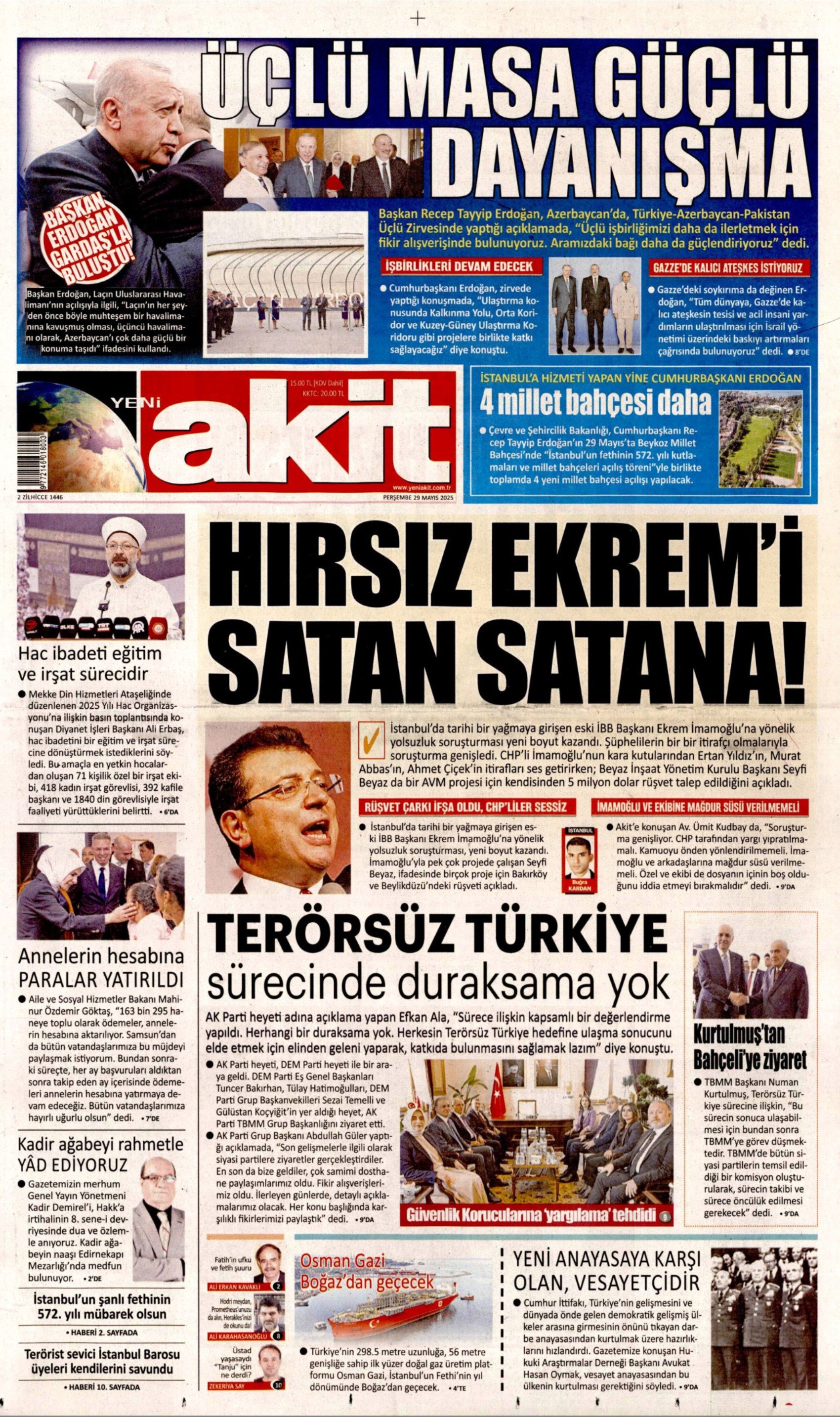 29 Mayıs 2025 gazete manşetleri