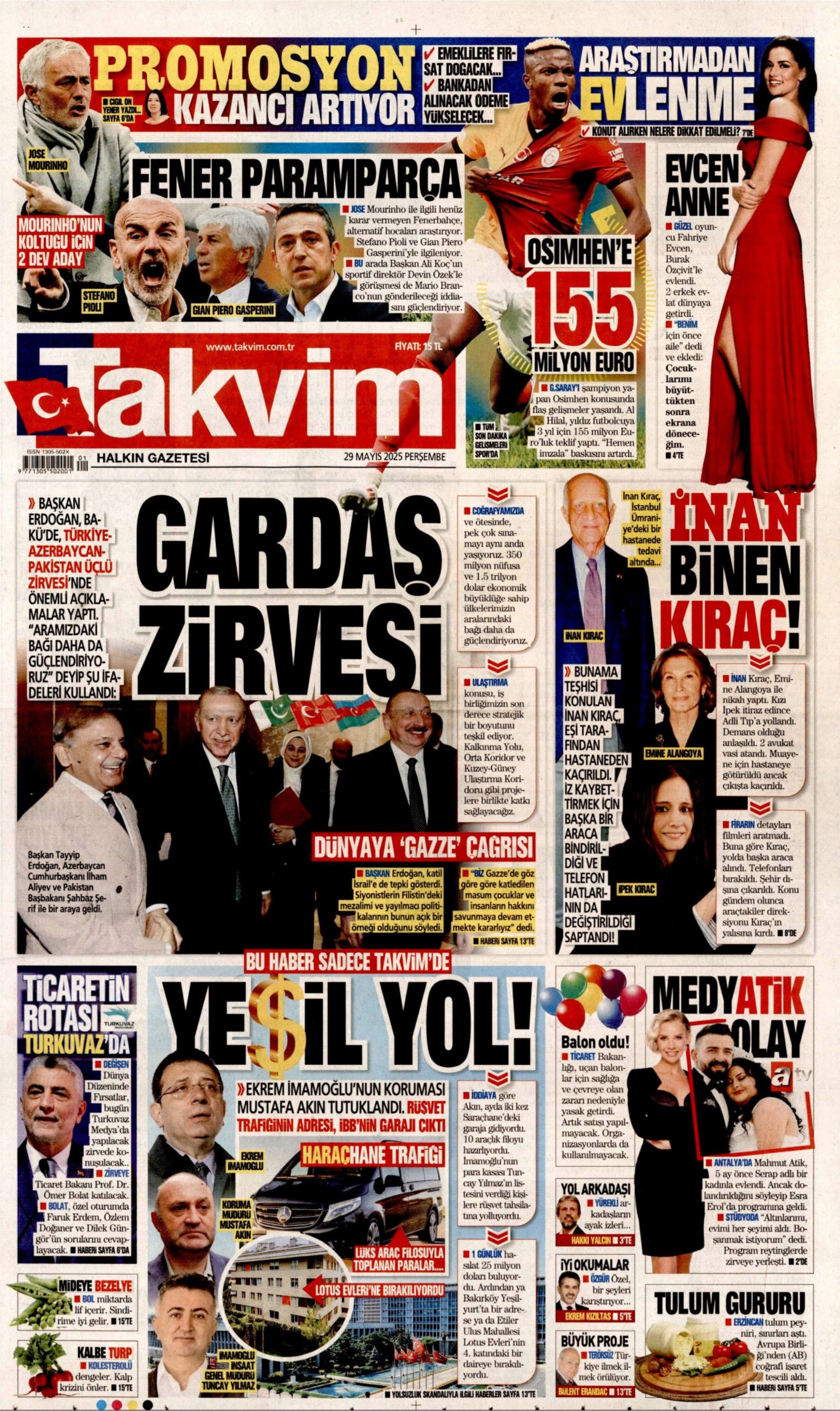 29 Mayıs 2025 gazete manşetleri
