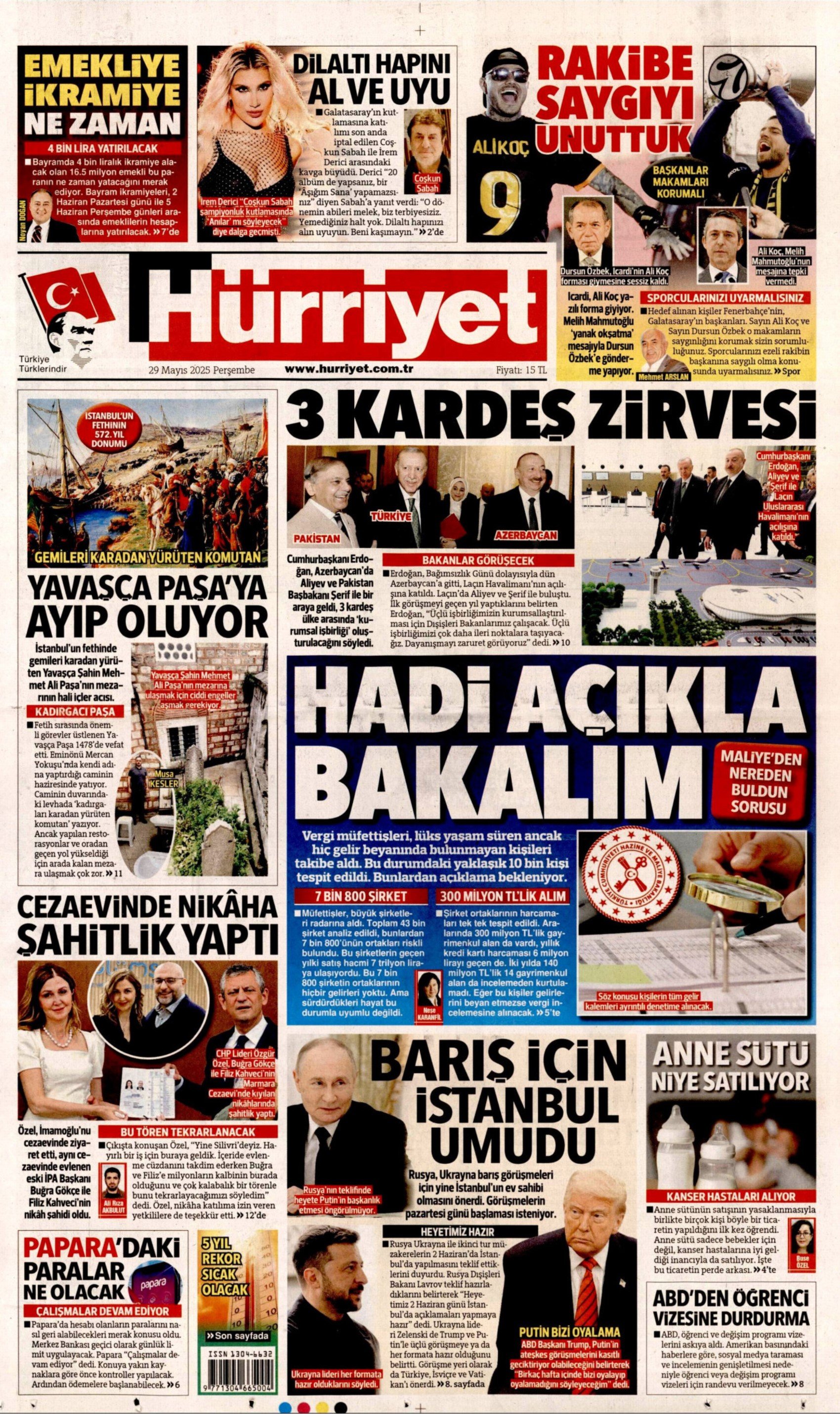 29 Mayıs 2025 gazete manşetleri