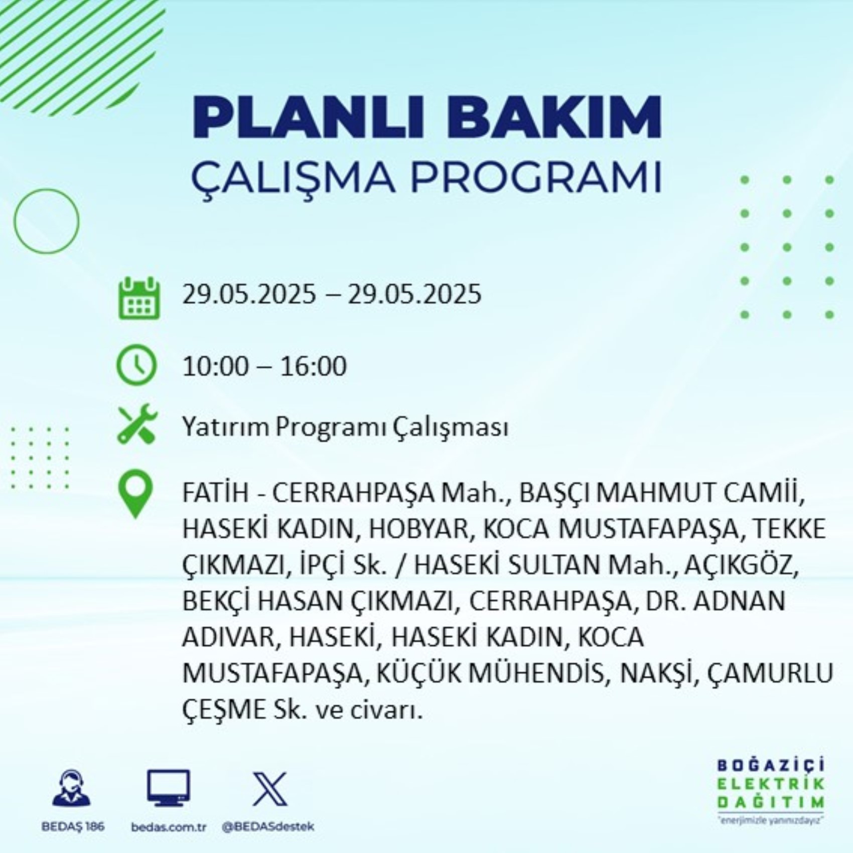 BEDAŞ paylaştı: İstanbul'da 29 Mayıs Perşembe günü elektrik kesintisi yaşanacak ilçeler