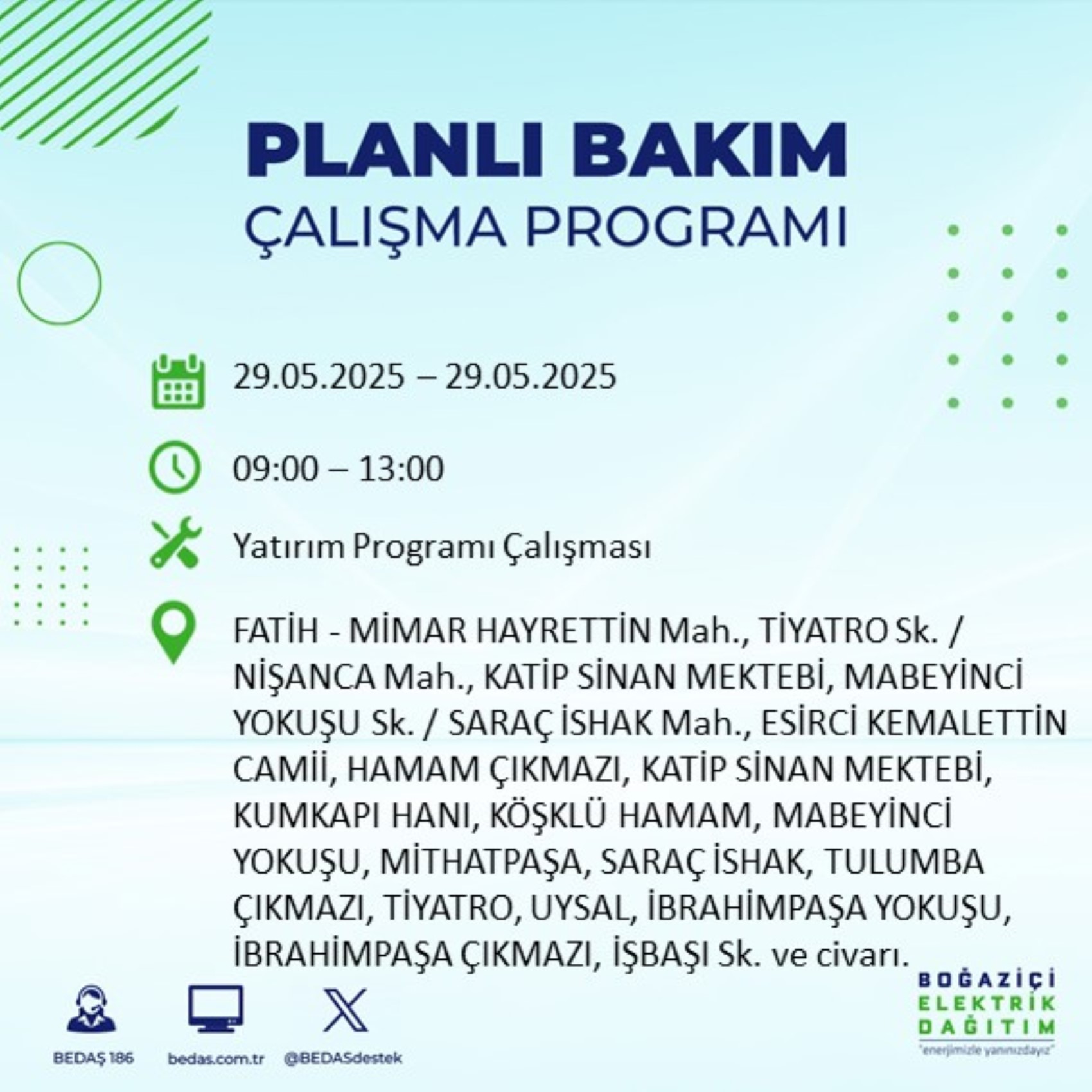 BEDAŞ paylaştı: İstanbul'da 29 Mayıs Perşembe günü elektrik kesintisi yaşanacak ilçeler