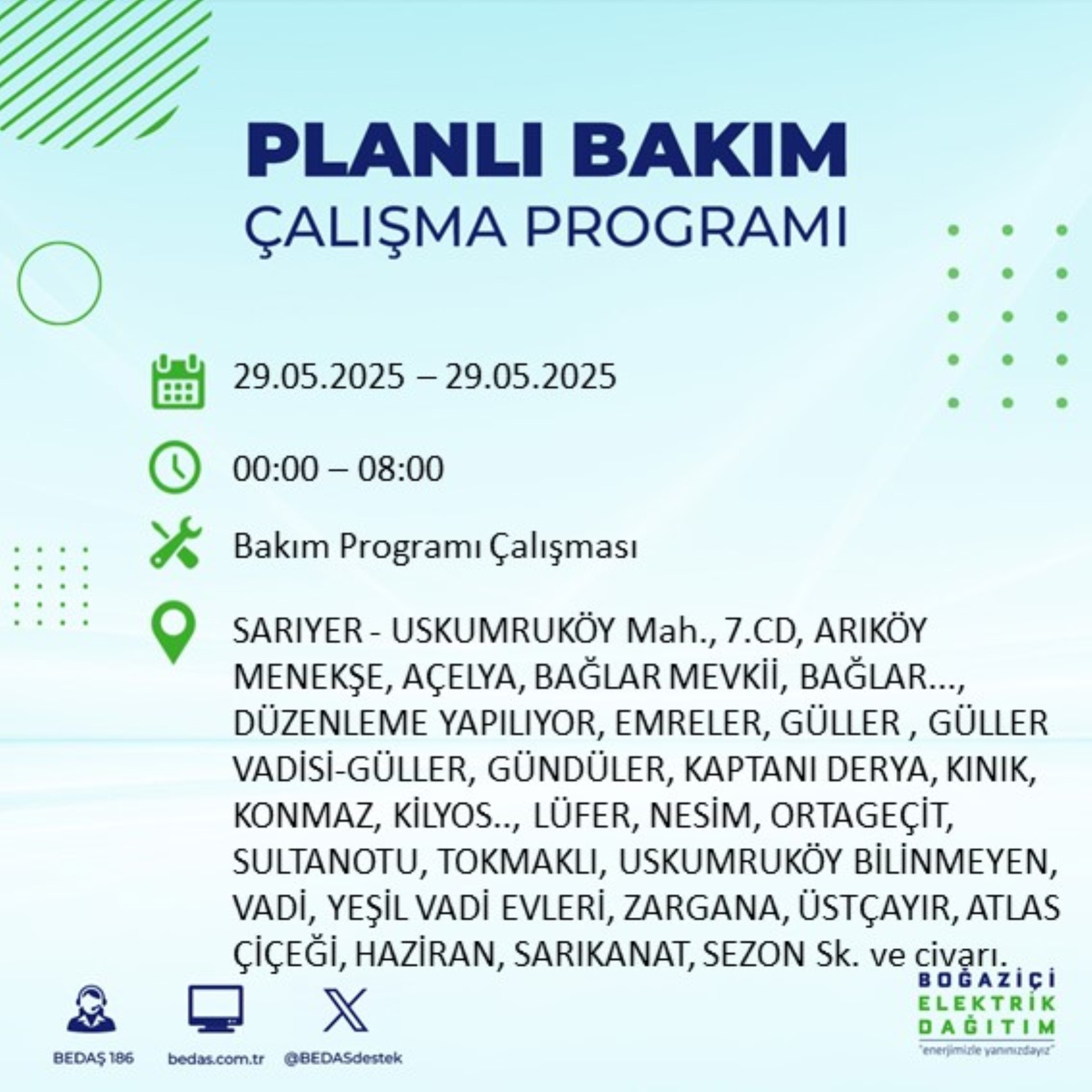 BEDAŞ paylaştı: İstanbul'da 29 Mayıs Perşembe günü elektrik kesintisi yaşanacak ilçeler
