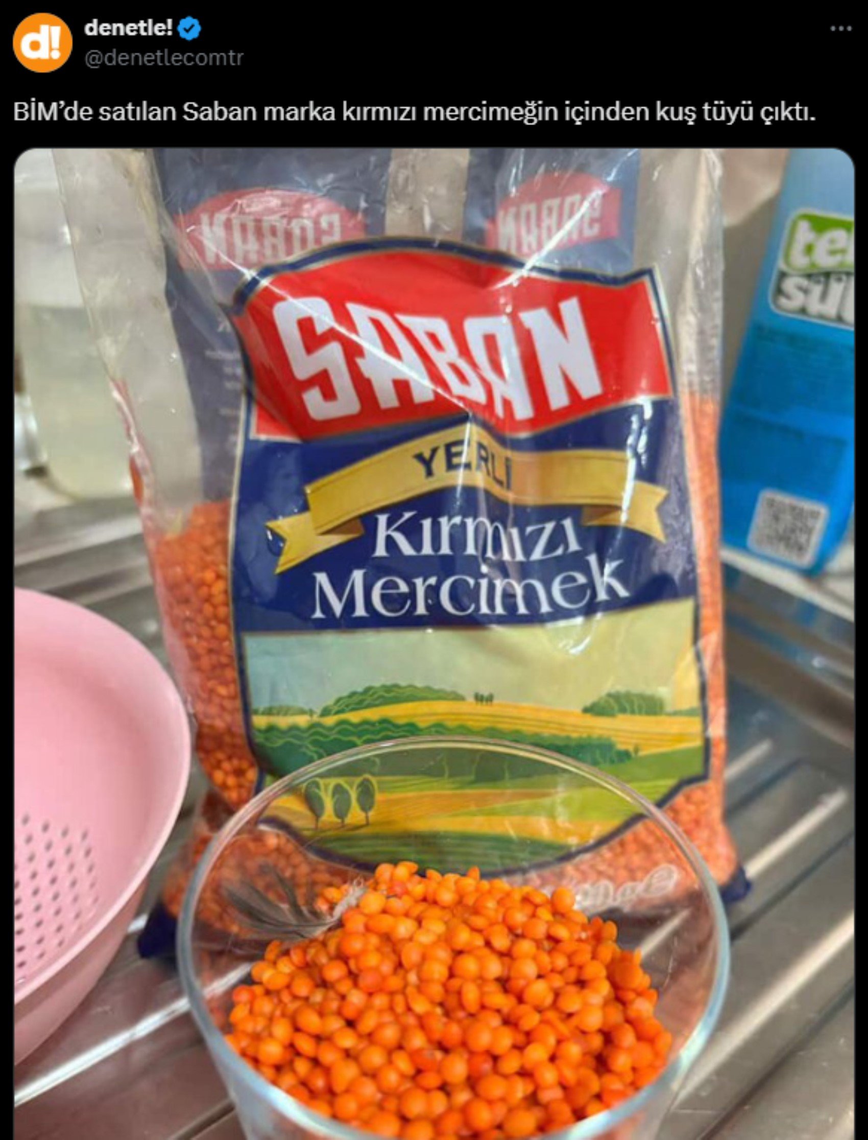 BİM'de satılan mercimek paketinden kuş tüyü çıktı