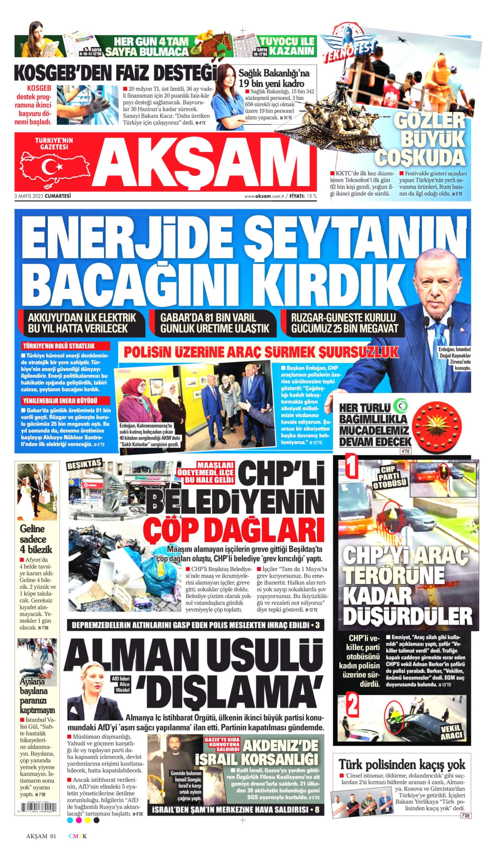 3 Mayıs 2025 gazete manşetleri