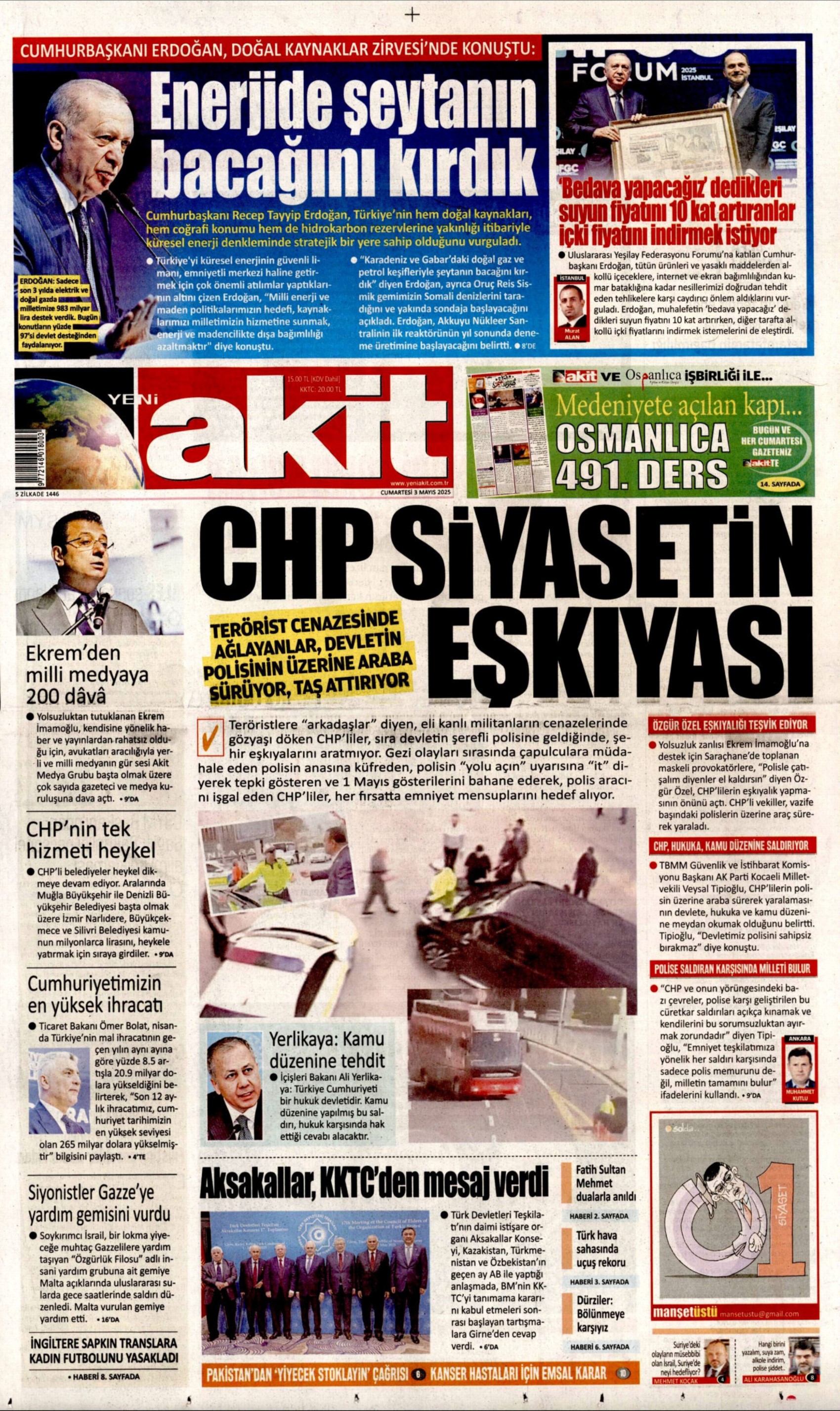 3 Mayıs 2025 gazete manşetleri