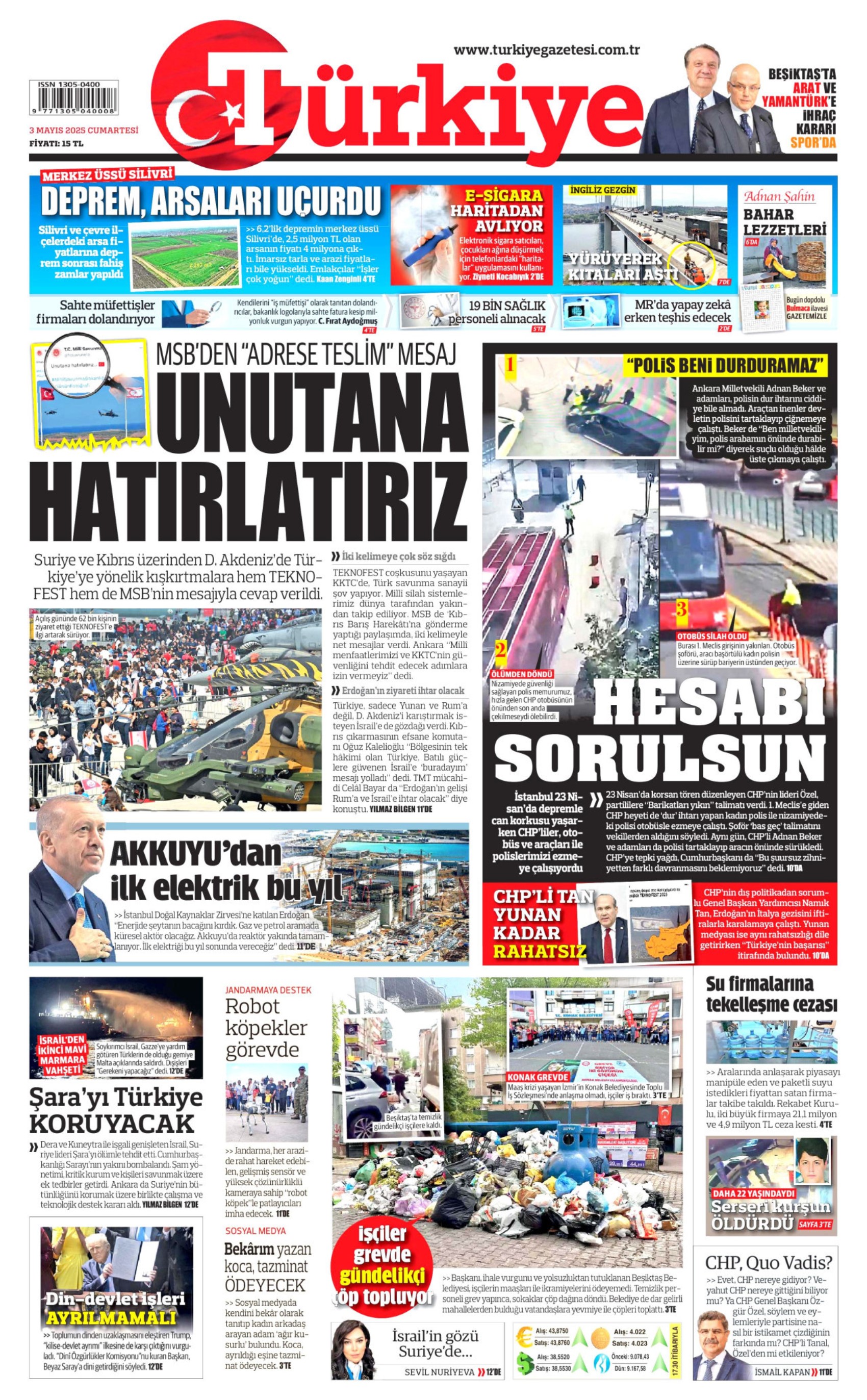 3 Mayıs 2025 gazete manşetleri