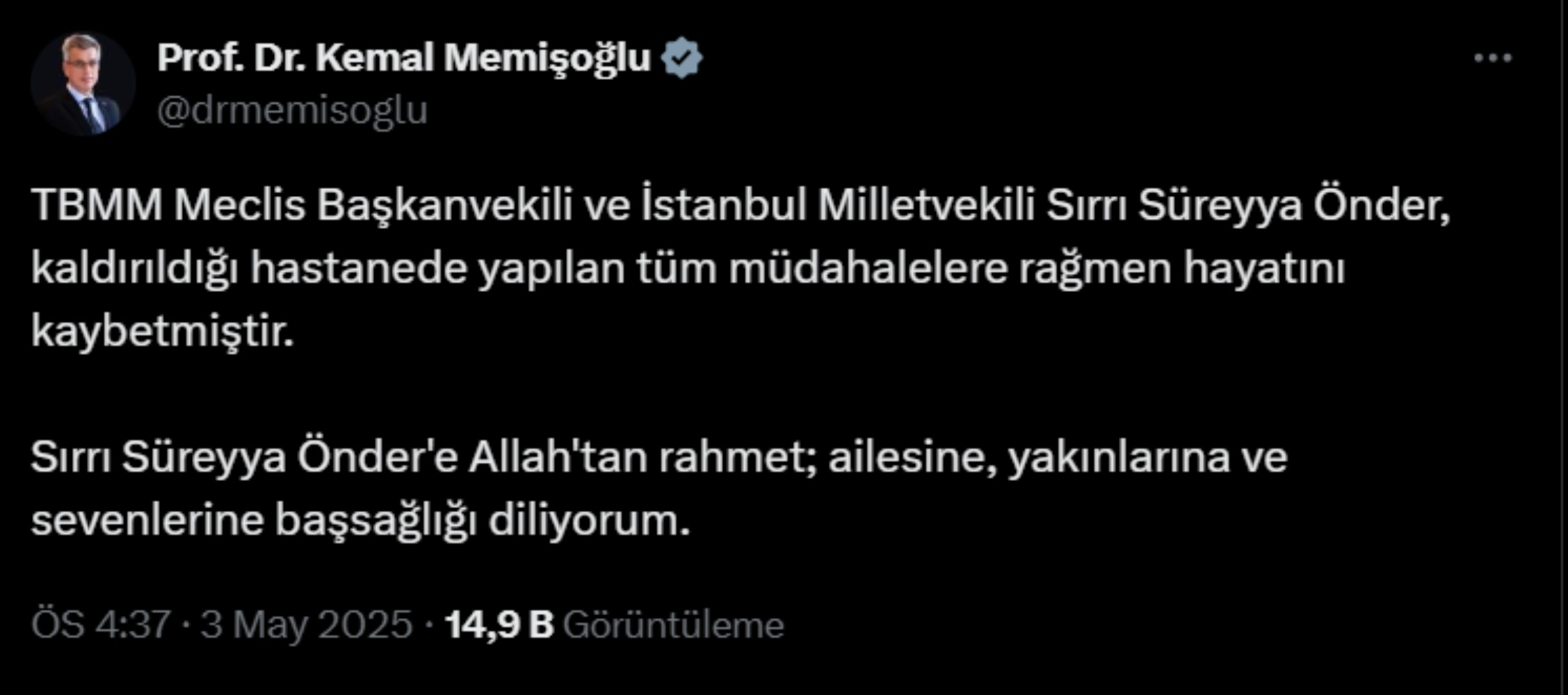 Sırrı Süreyya Önder için taziye mesajları